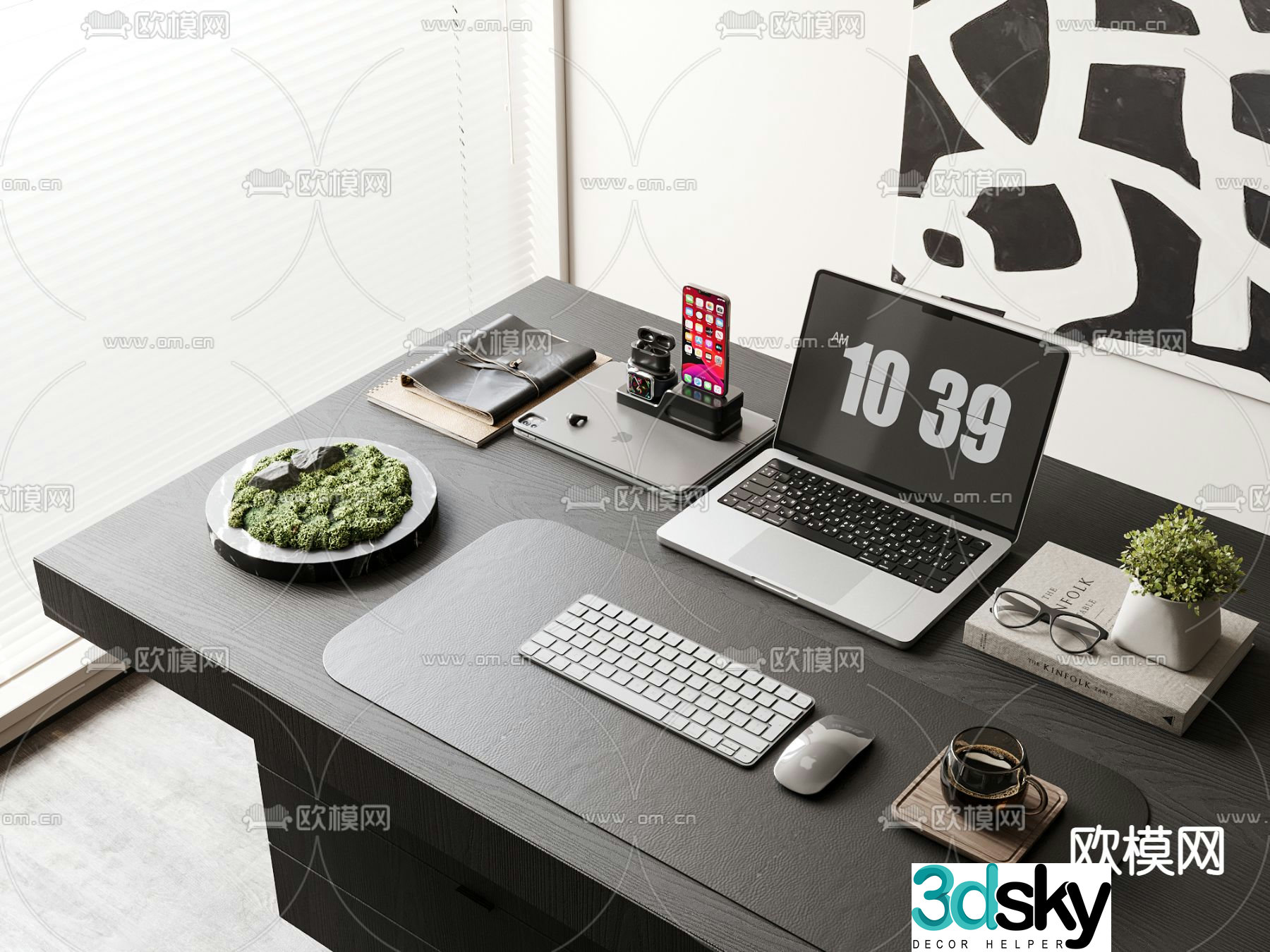 Desktop ornaments laptop computer fresh moss 3d model