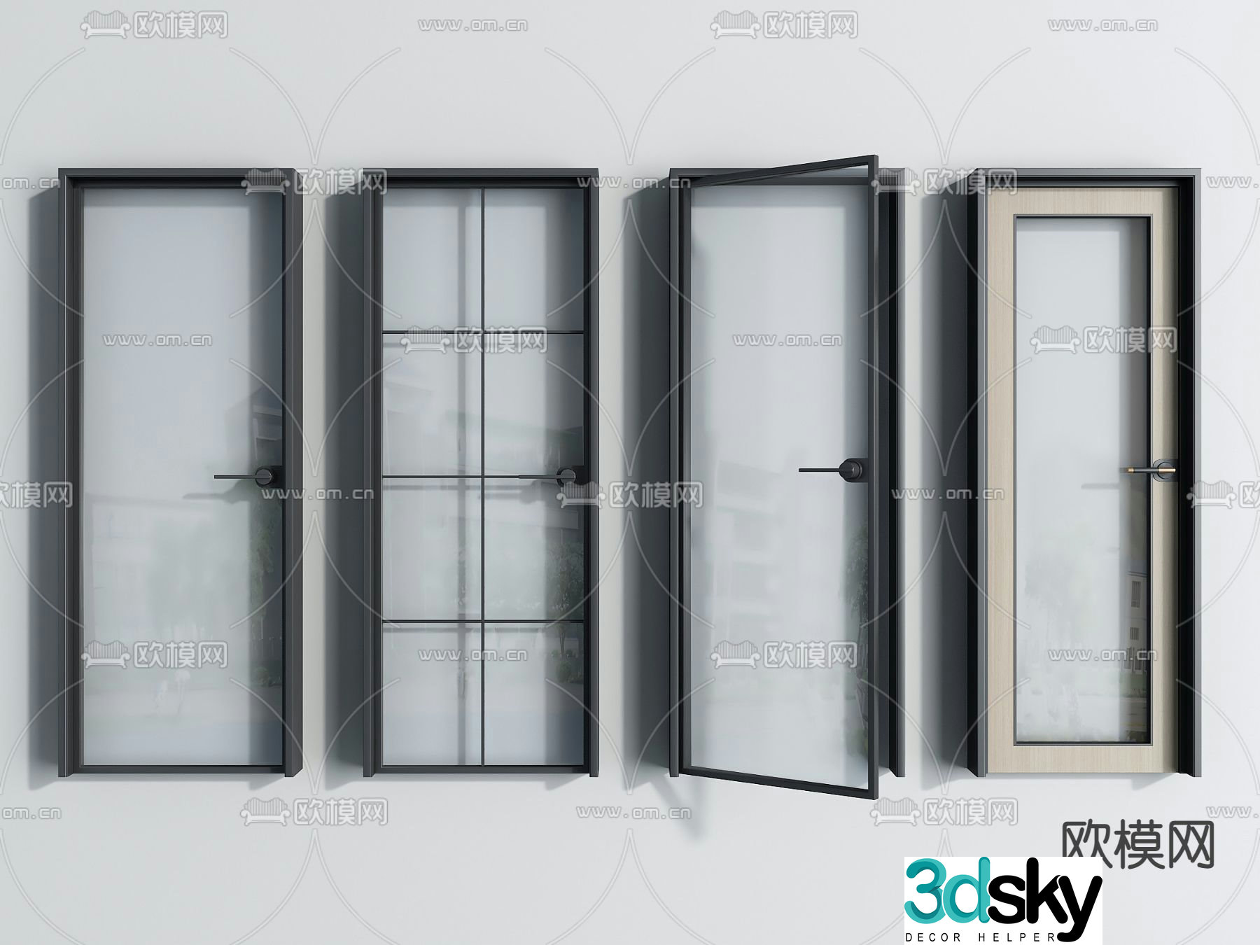 Single-open door Kitchen and bathroom door Glass door 3D model