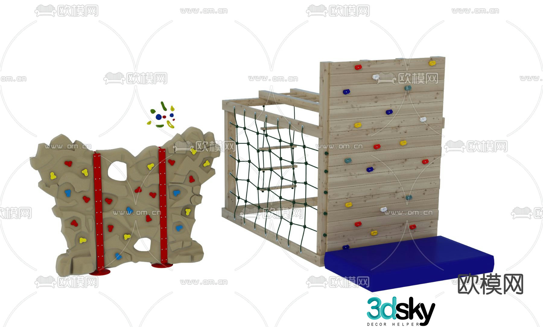 Rock climbing wall climbing equipment 3d model