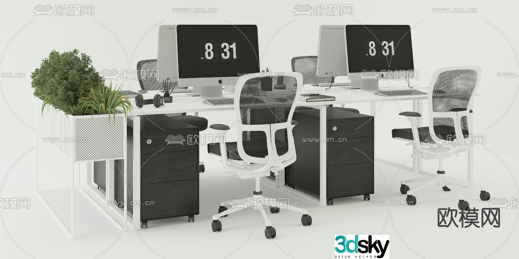 Card space desk workstation 3d model