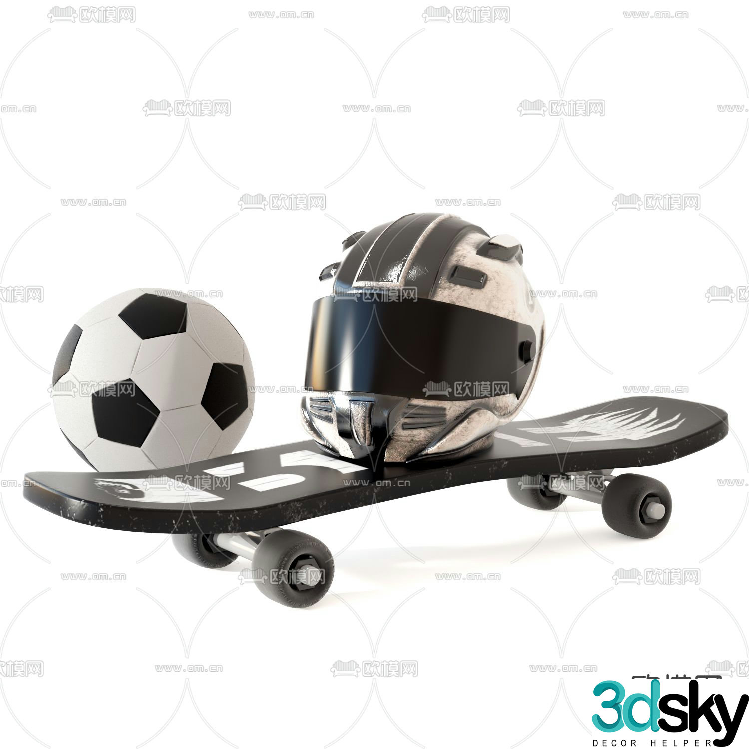 skateboard helmet football 3d model