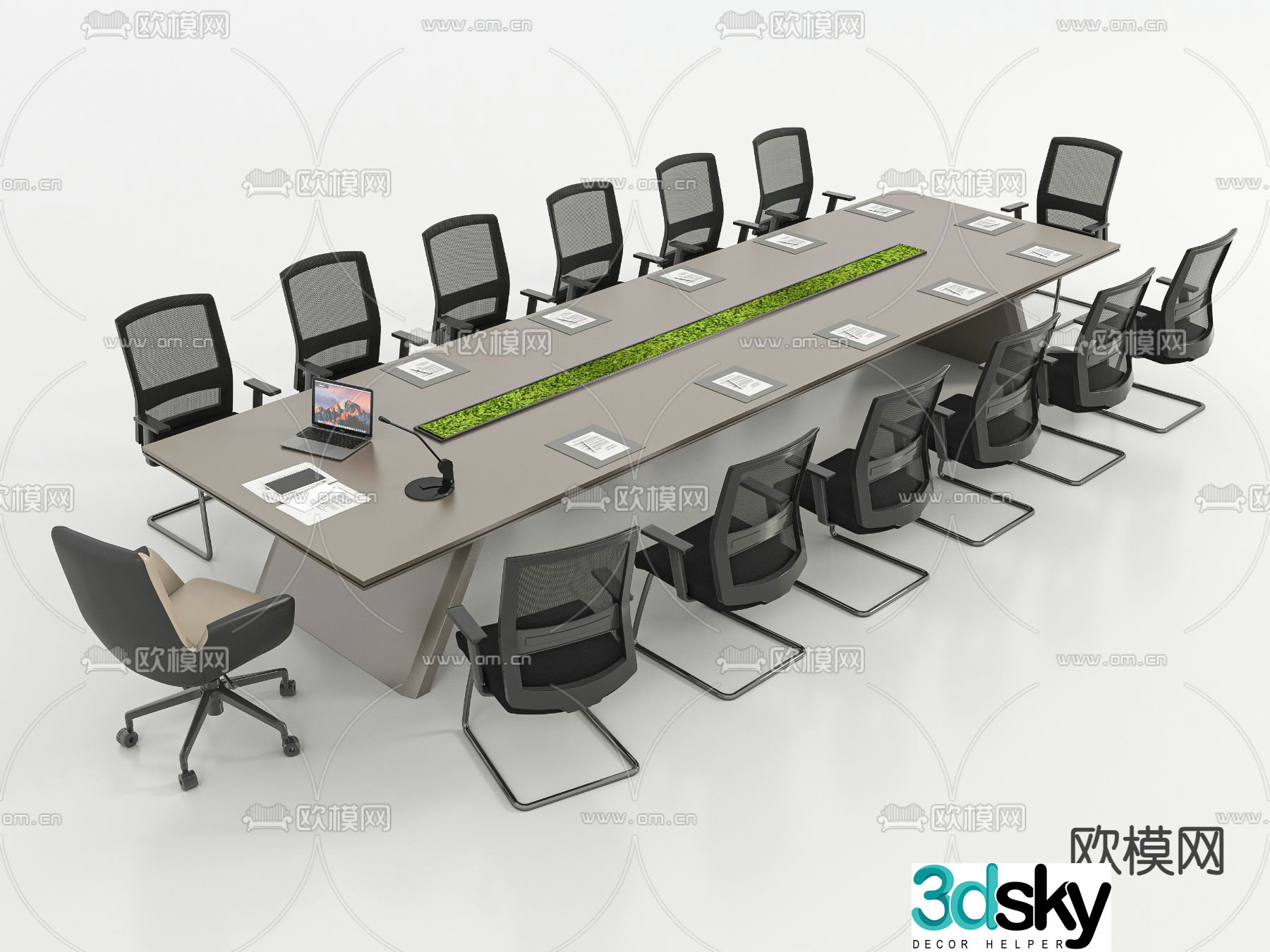 Modern conference table and chairs 3d model