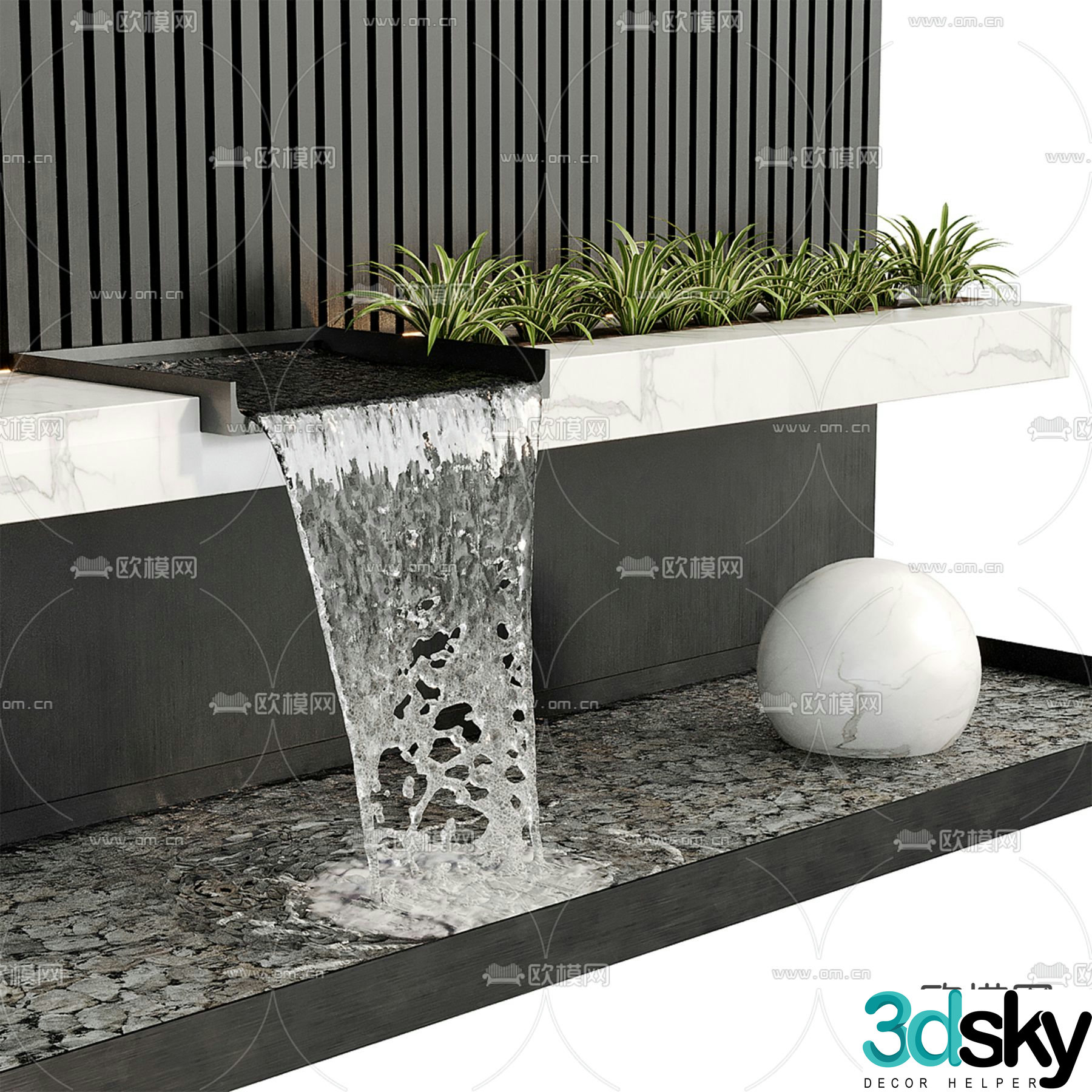 Fountain pool landscape sketch 3d model