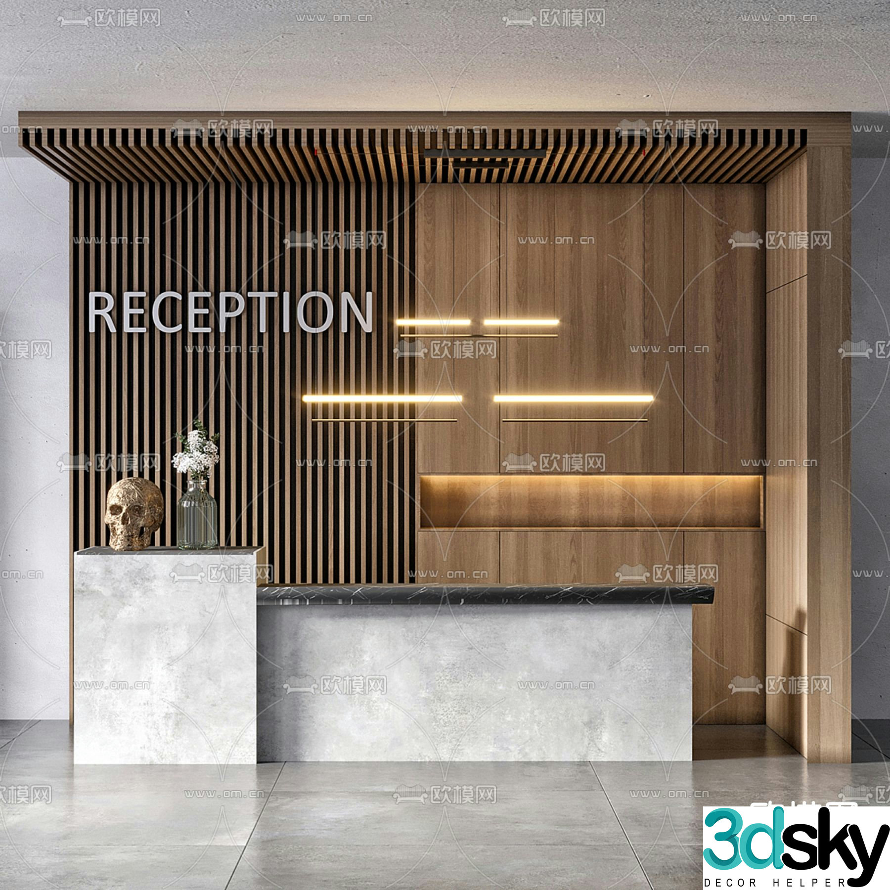 Front desk reception desk service desk 3d model