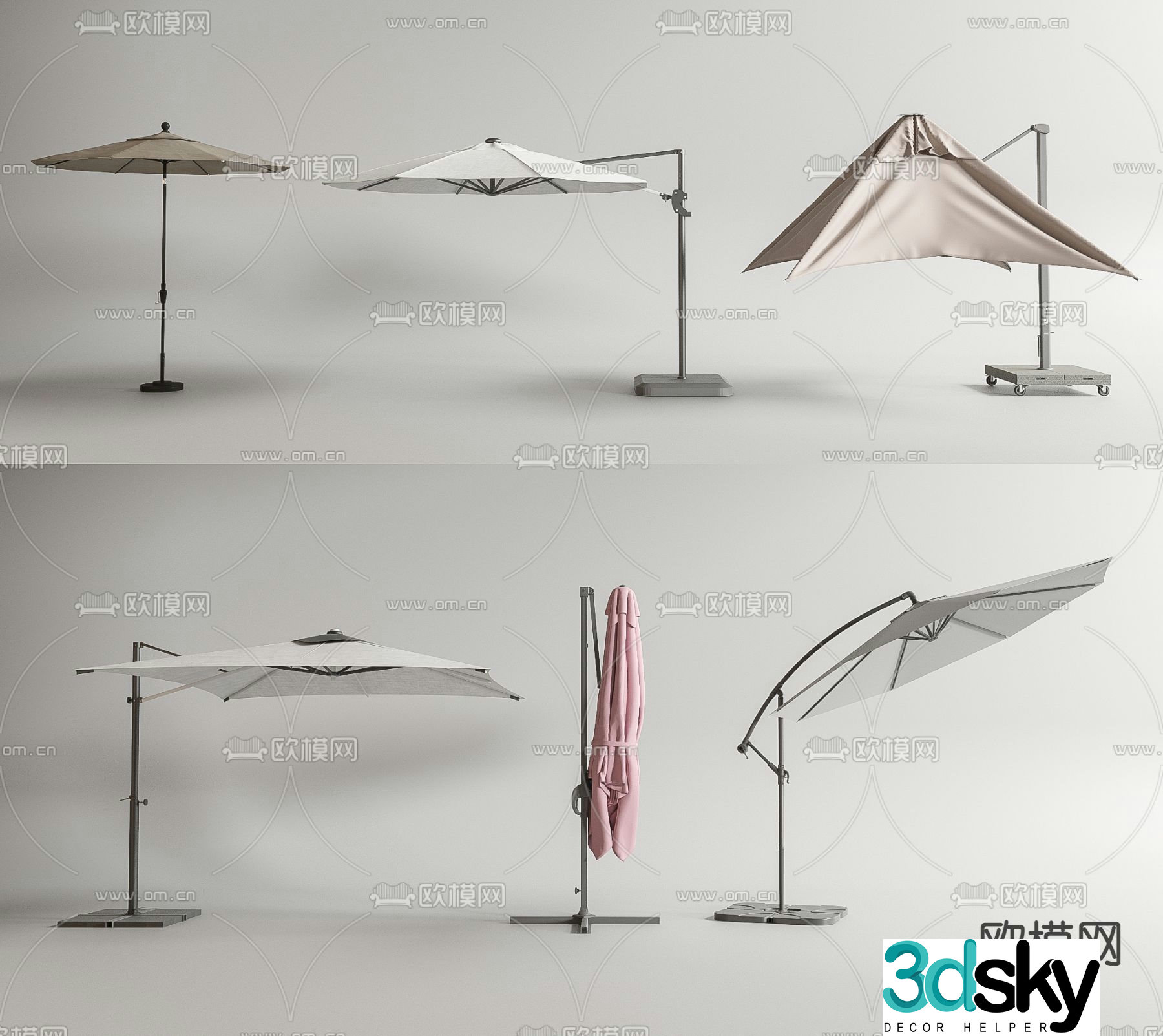 Parasol Folding Umbrella Outdoor Umbrella 3D Model