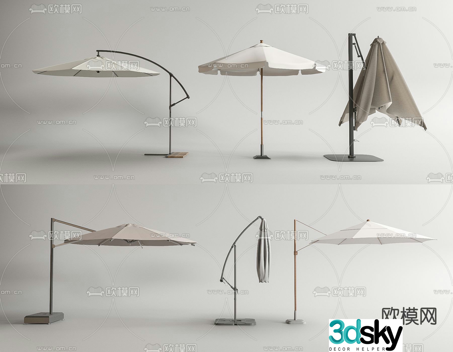 Parasol Folding Umbrella Outdoor Umbrella 3D Model