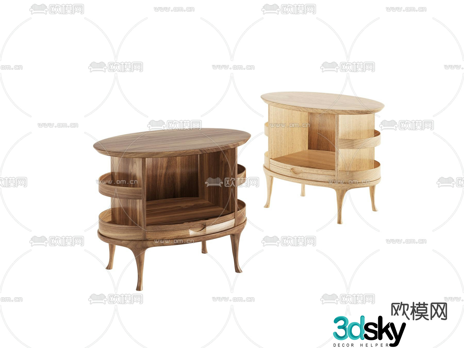 Solid wood bedside table 3D model