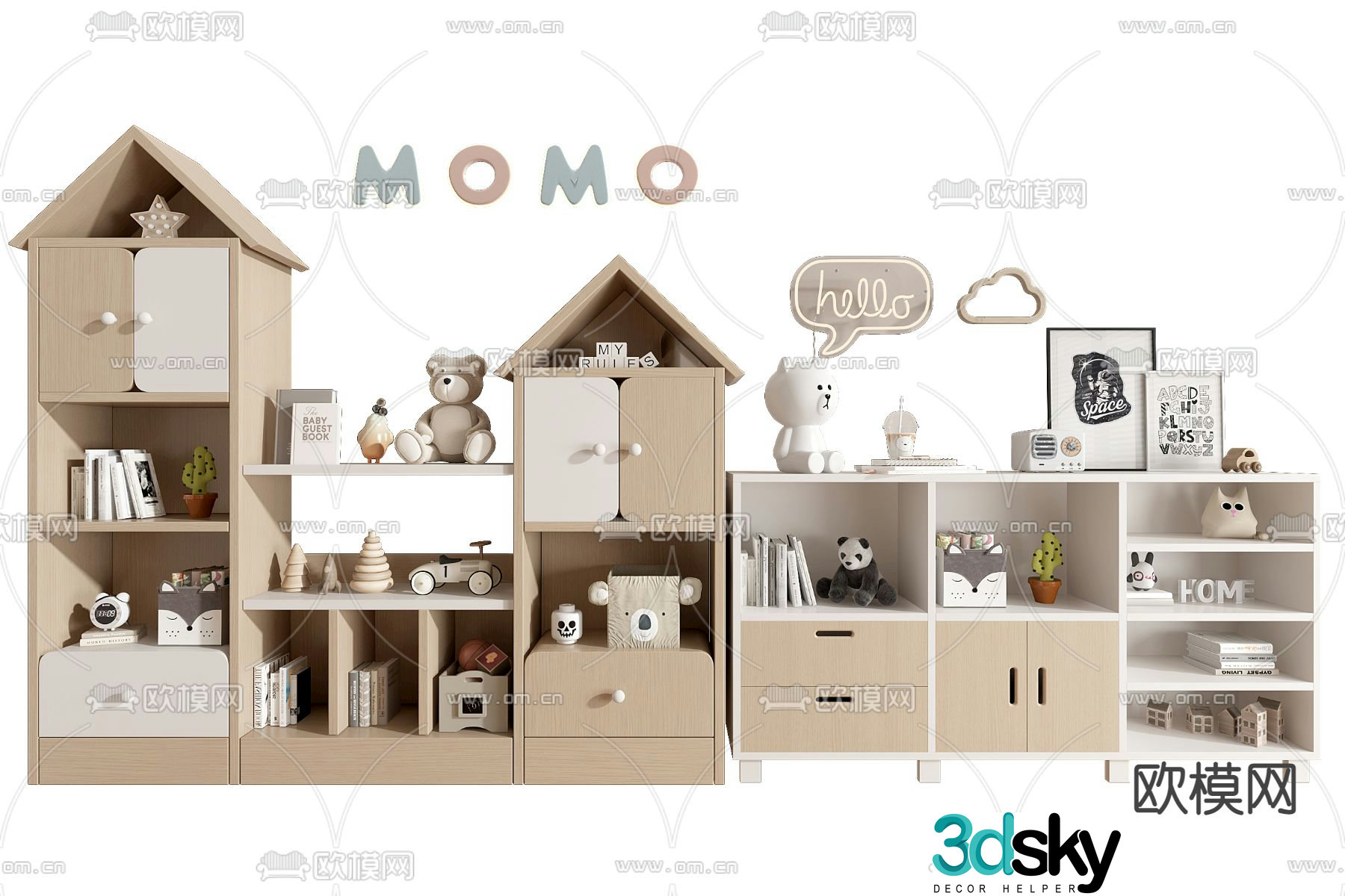 Children’s bookcase storage cabinet 3d model