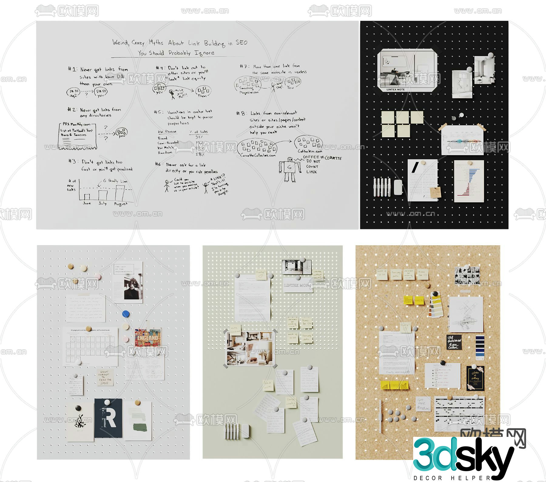 Note wall whiteboard office supplies blackboard 3d model