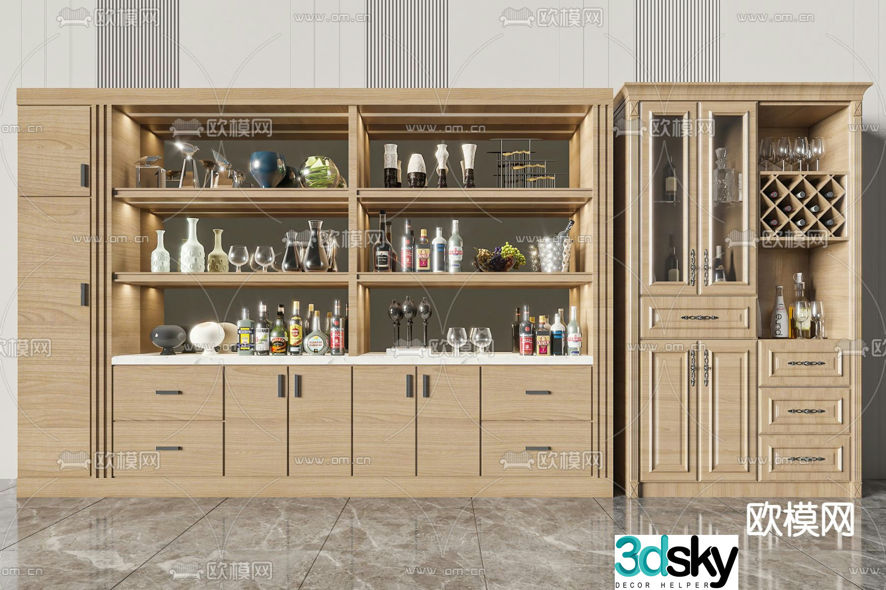 Simple wine cabinet 3D model