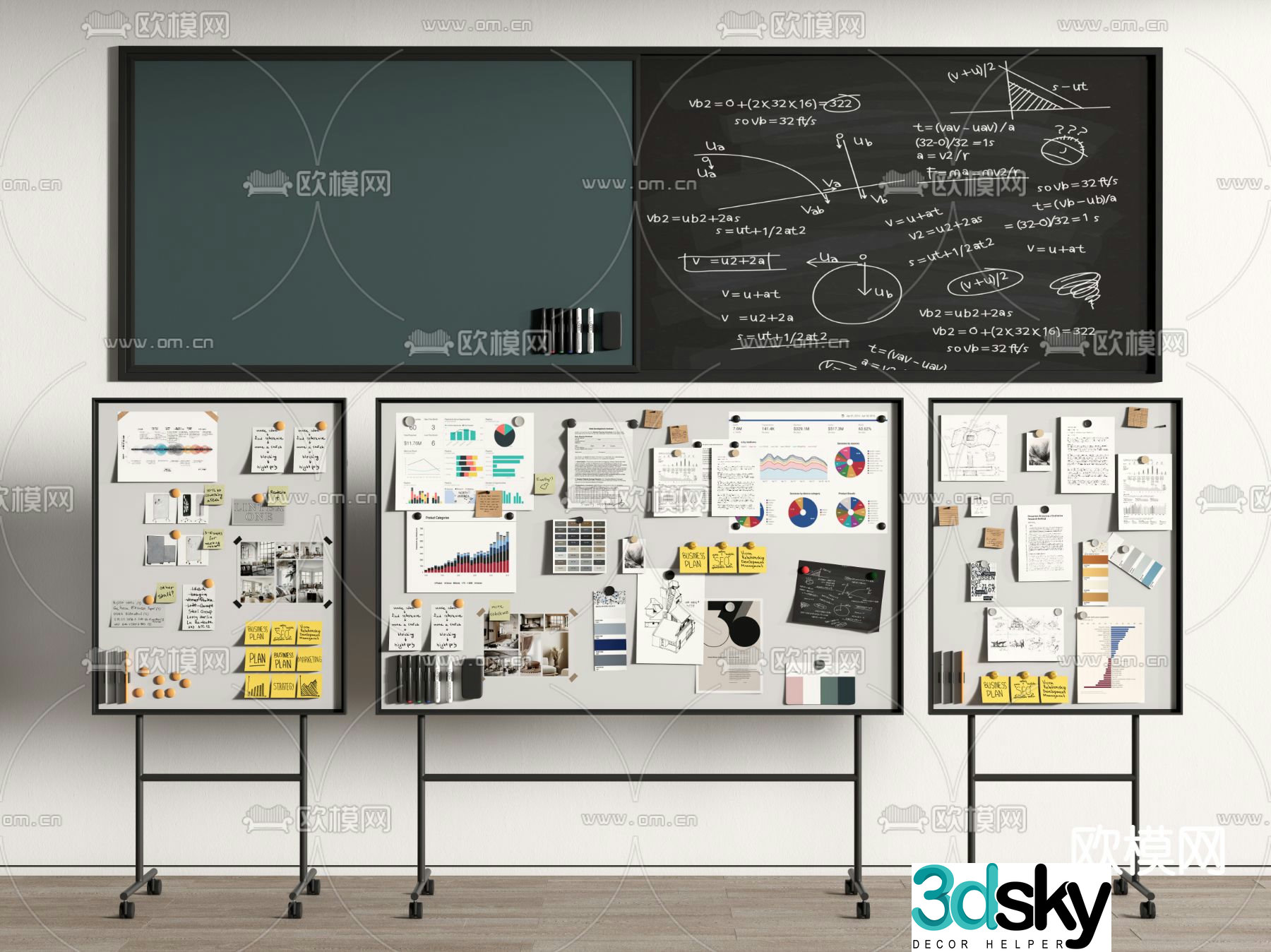 Office whiteboard blackboard note board 3d model