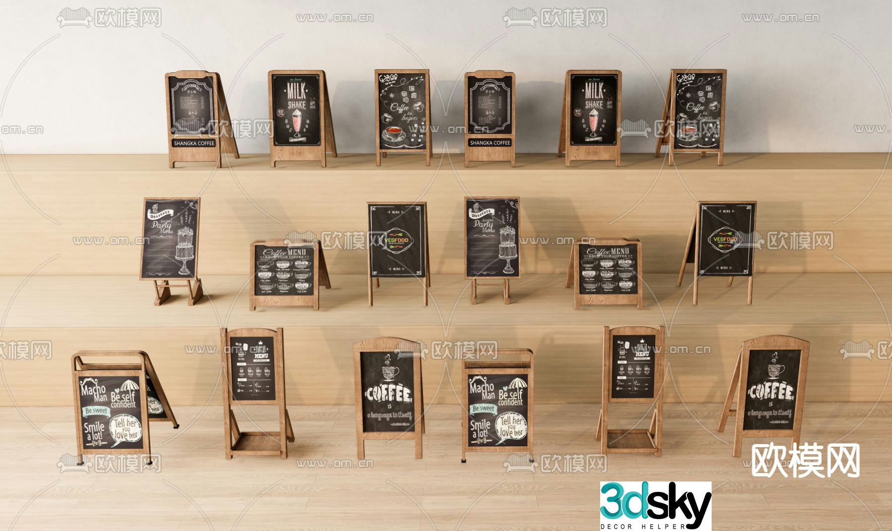 coffee shop menu blackboard bulletin board 3d model