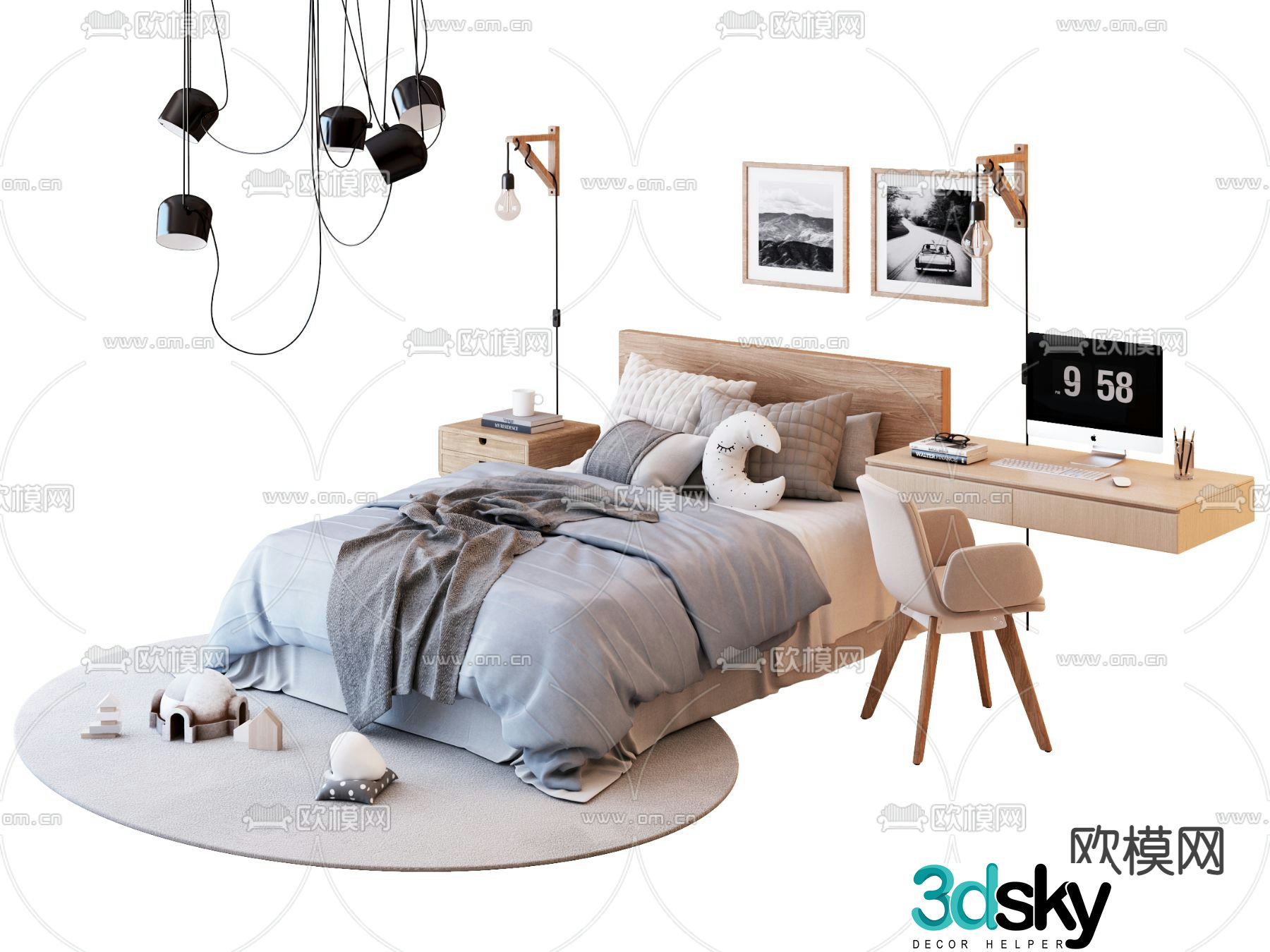 Nordic children’s bed boy’s bed 3d model