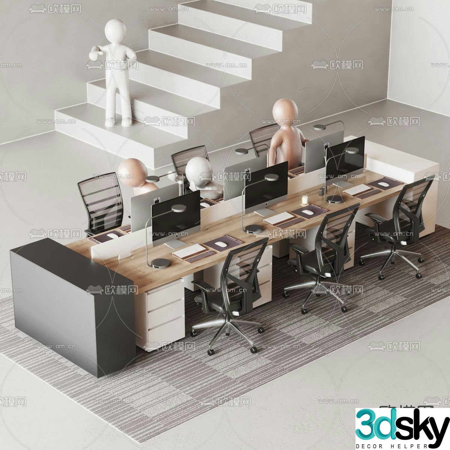 Work station office desk chair screen card position 3d model