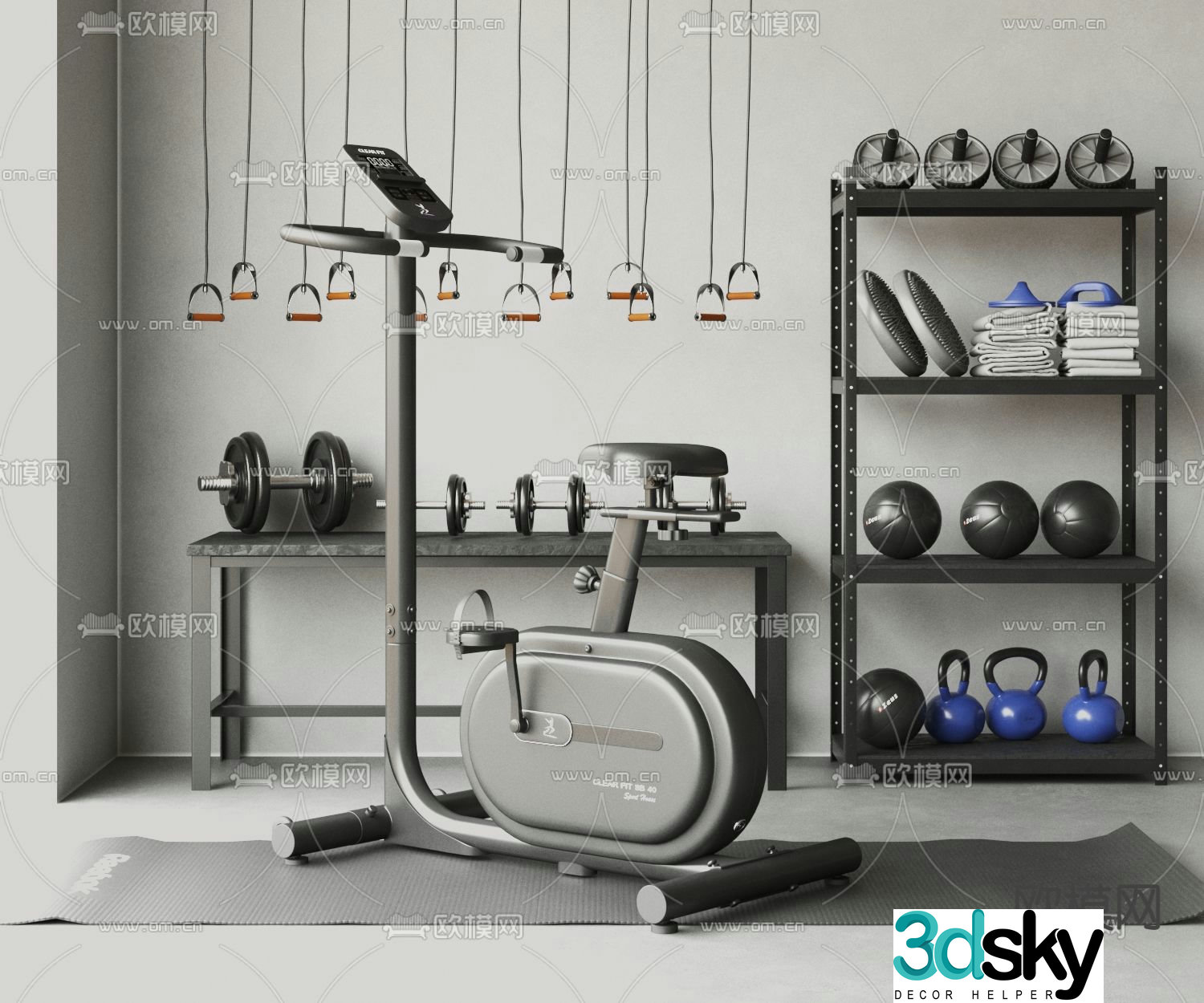 Treadmill Dumbbell Cable Machine Kettlebell 3d model