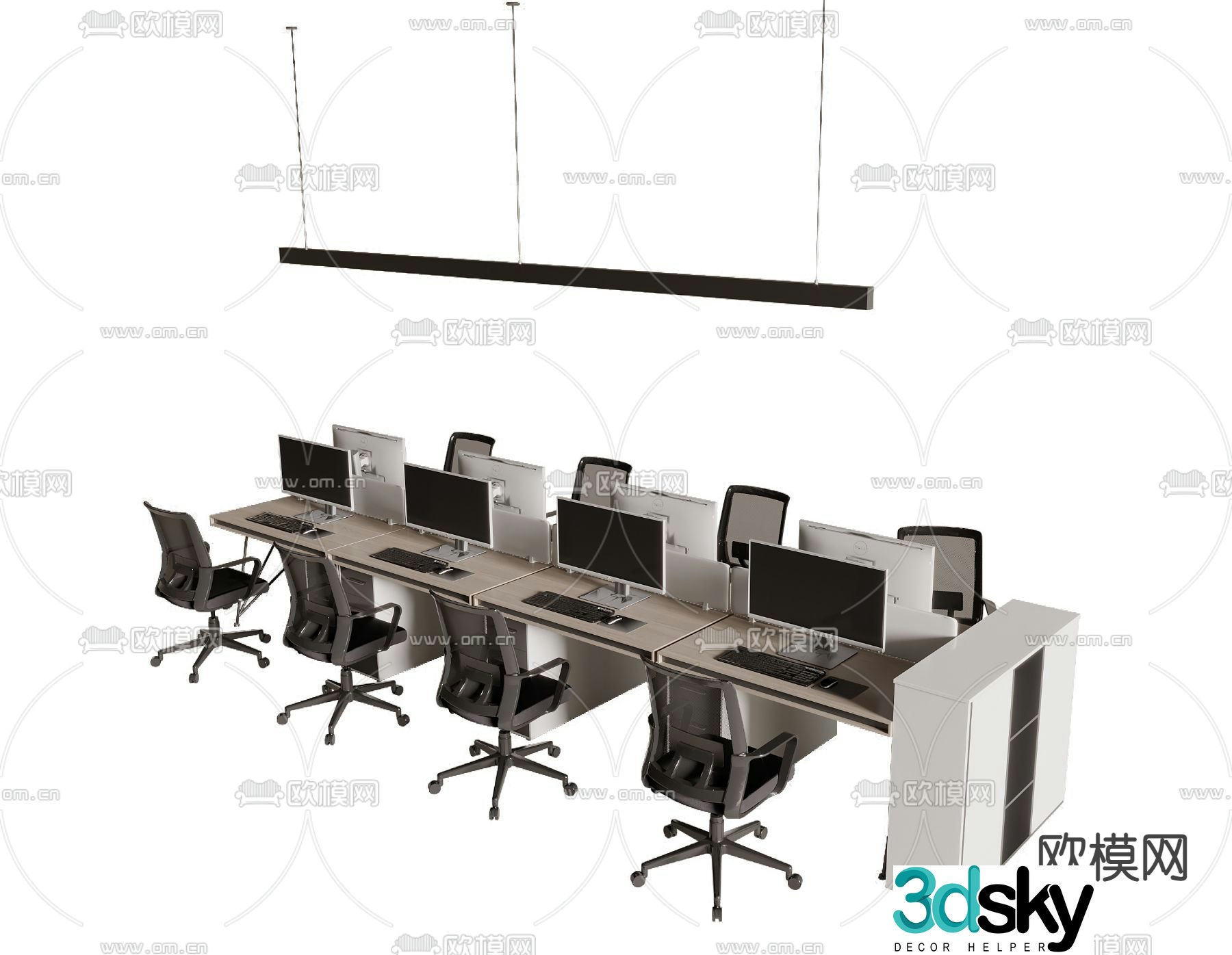 Work station office desk chair screen card position 3d model