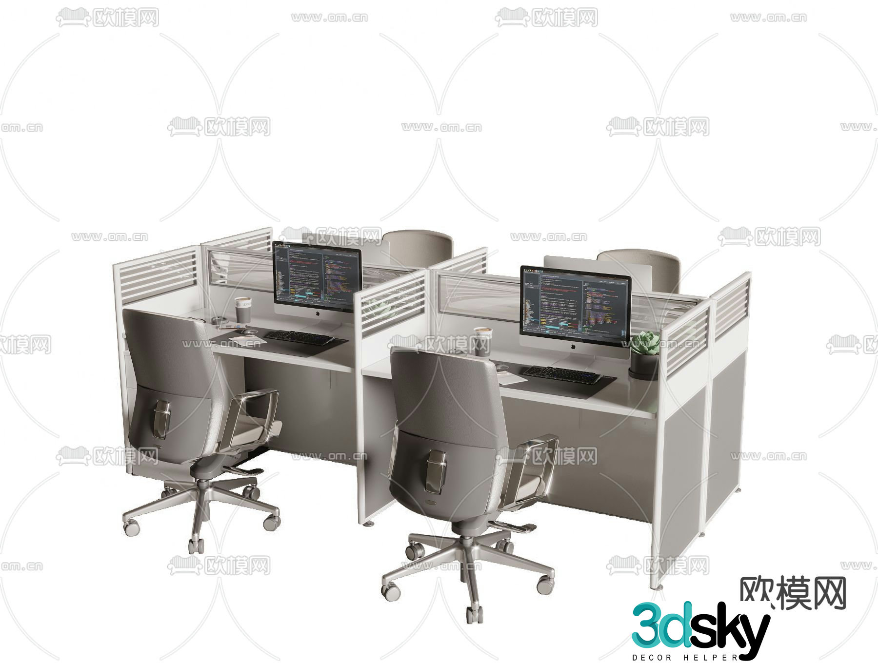 Work station office desk chair screen card position 3d model