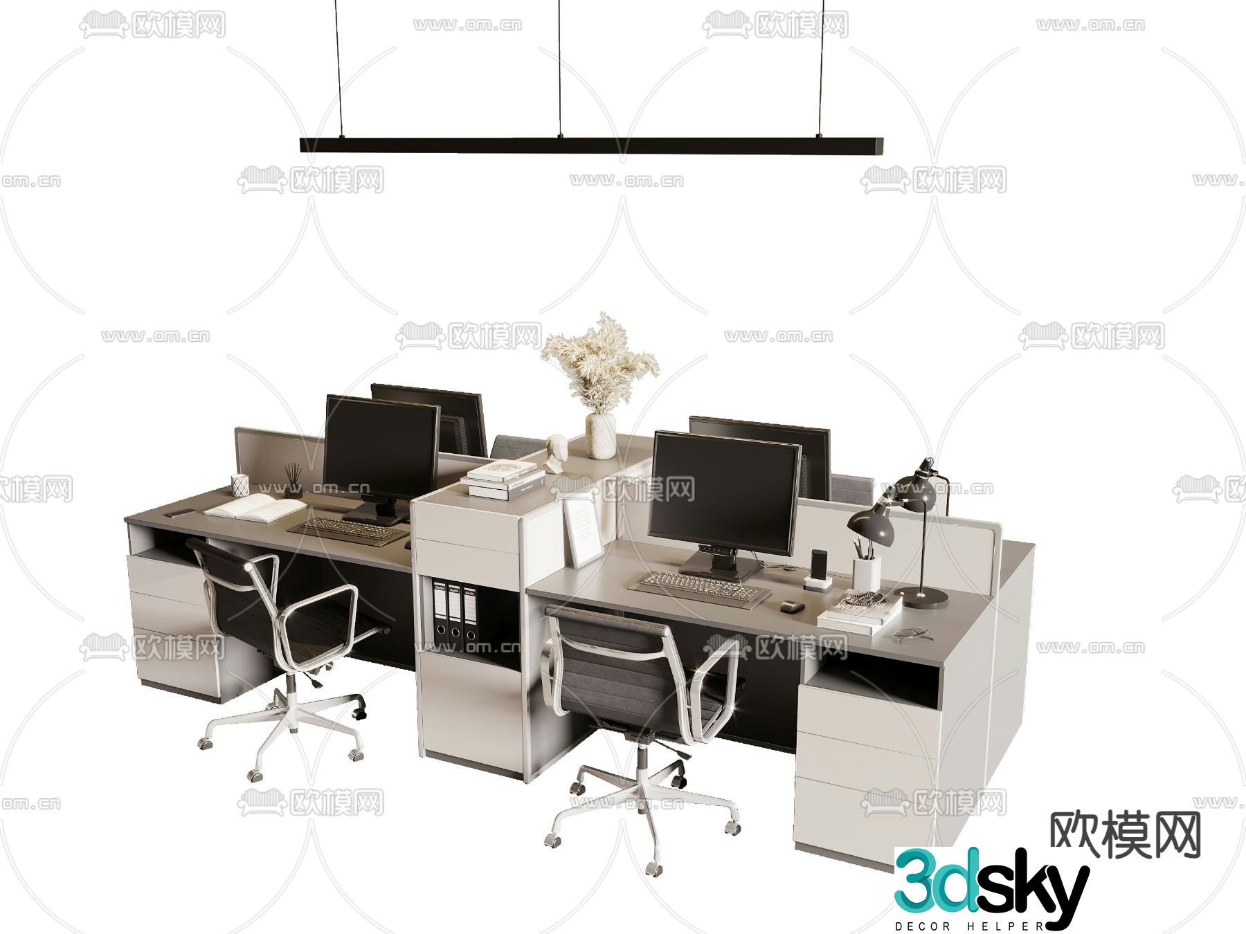 Work station office desk chair screen card position 3d model
