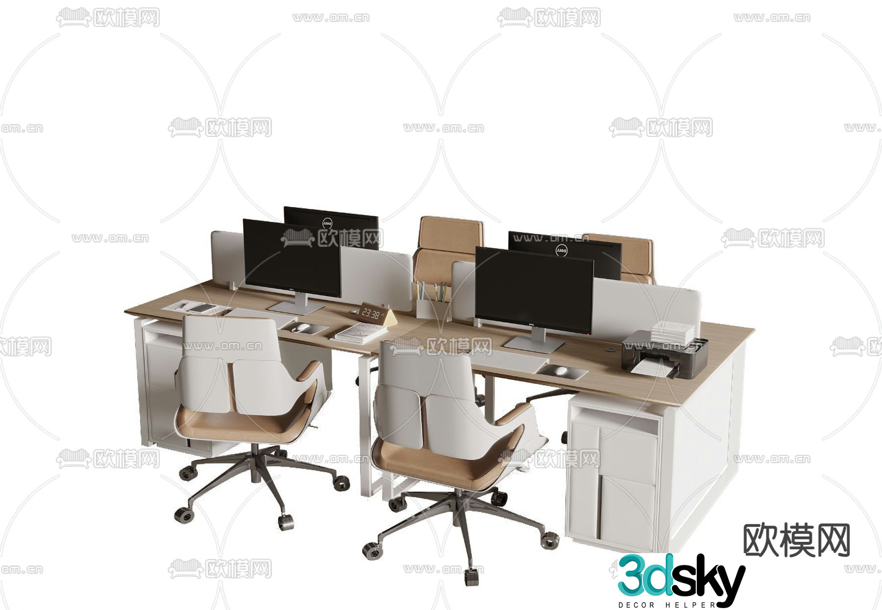 Work station office desk chair screen card position 3d model