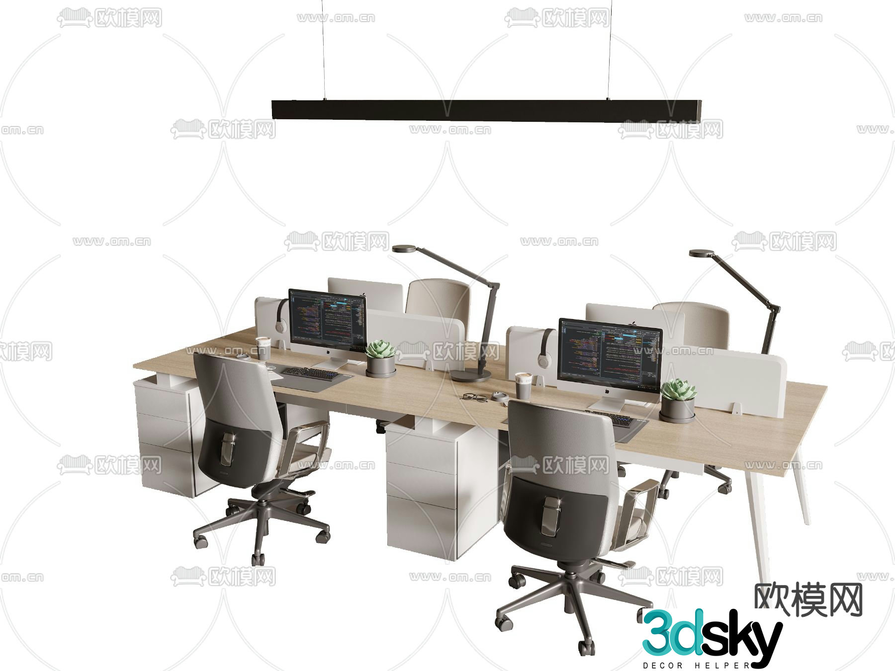 Work station office desk chair screen card position 3d model