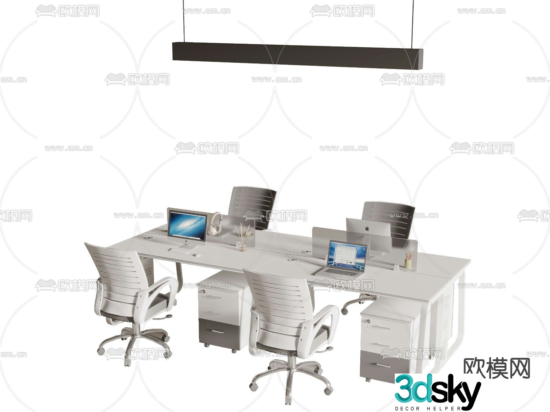 Work station office desk chair screen card position 3d model