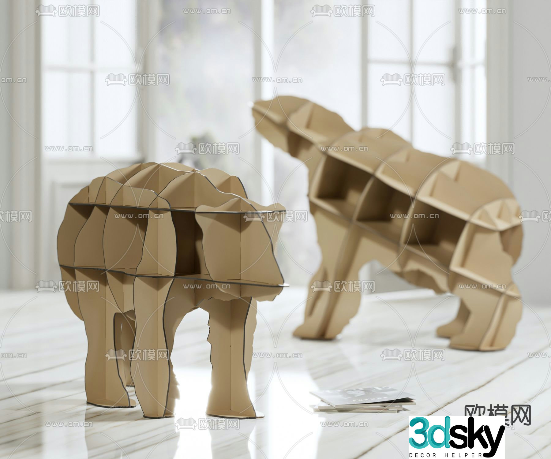Cartoon bookcase polar bear bookshelf 3d model