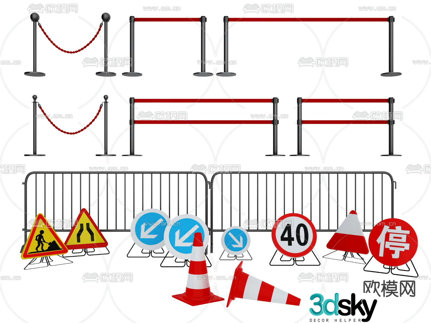 Iron horse guardrail fence concierge pole isolation belt 3d model