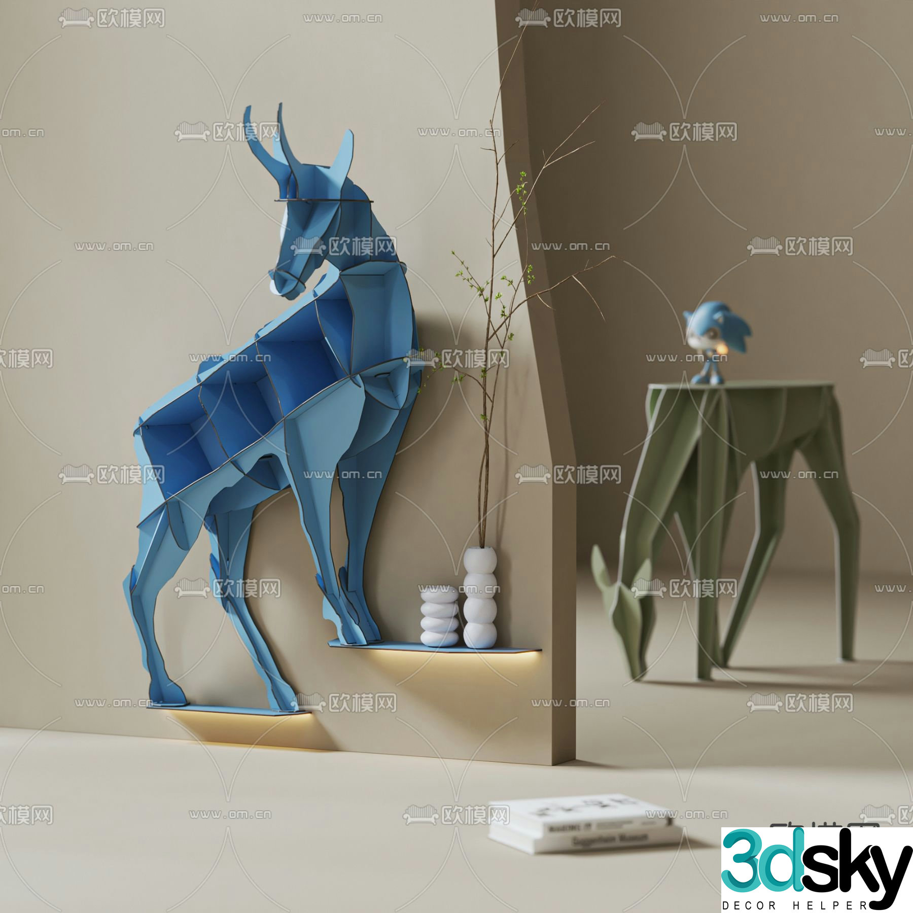 Cartoon bookcase deer bookshelf 3d model