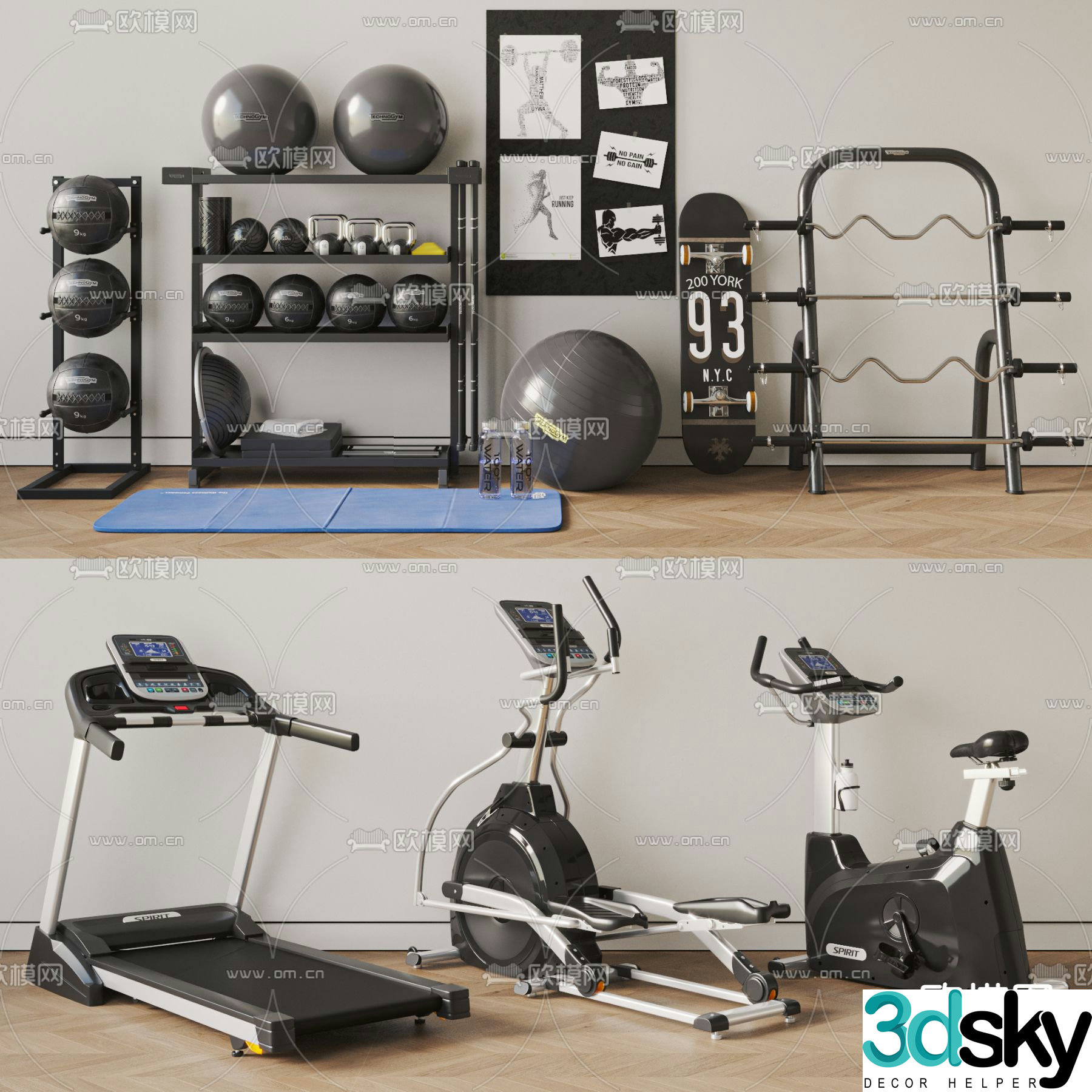 Fitness equipment treadmill yoga ball 3d model