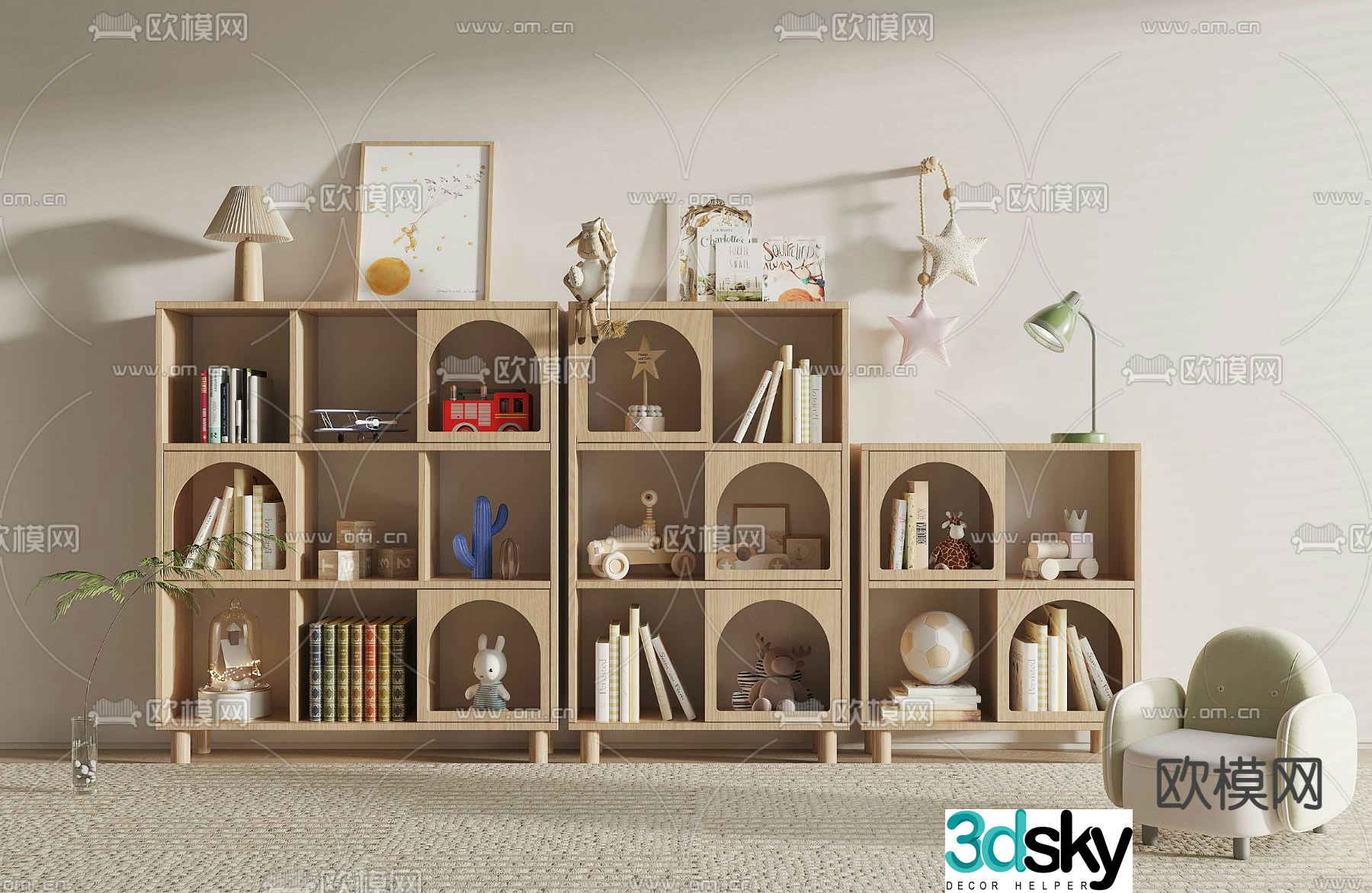 Children’s bookcase storage cabinet 3d model