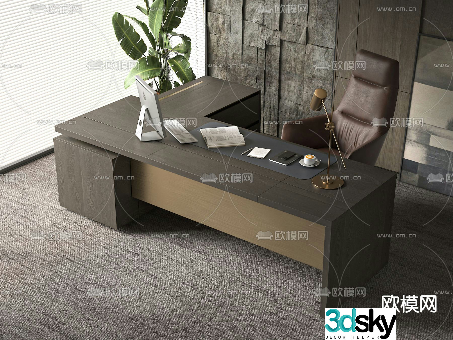 Desk table boss table office desk 3d model