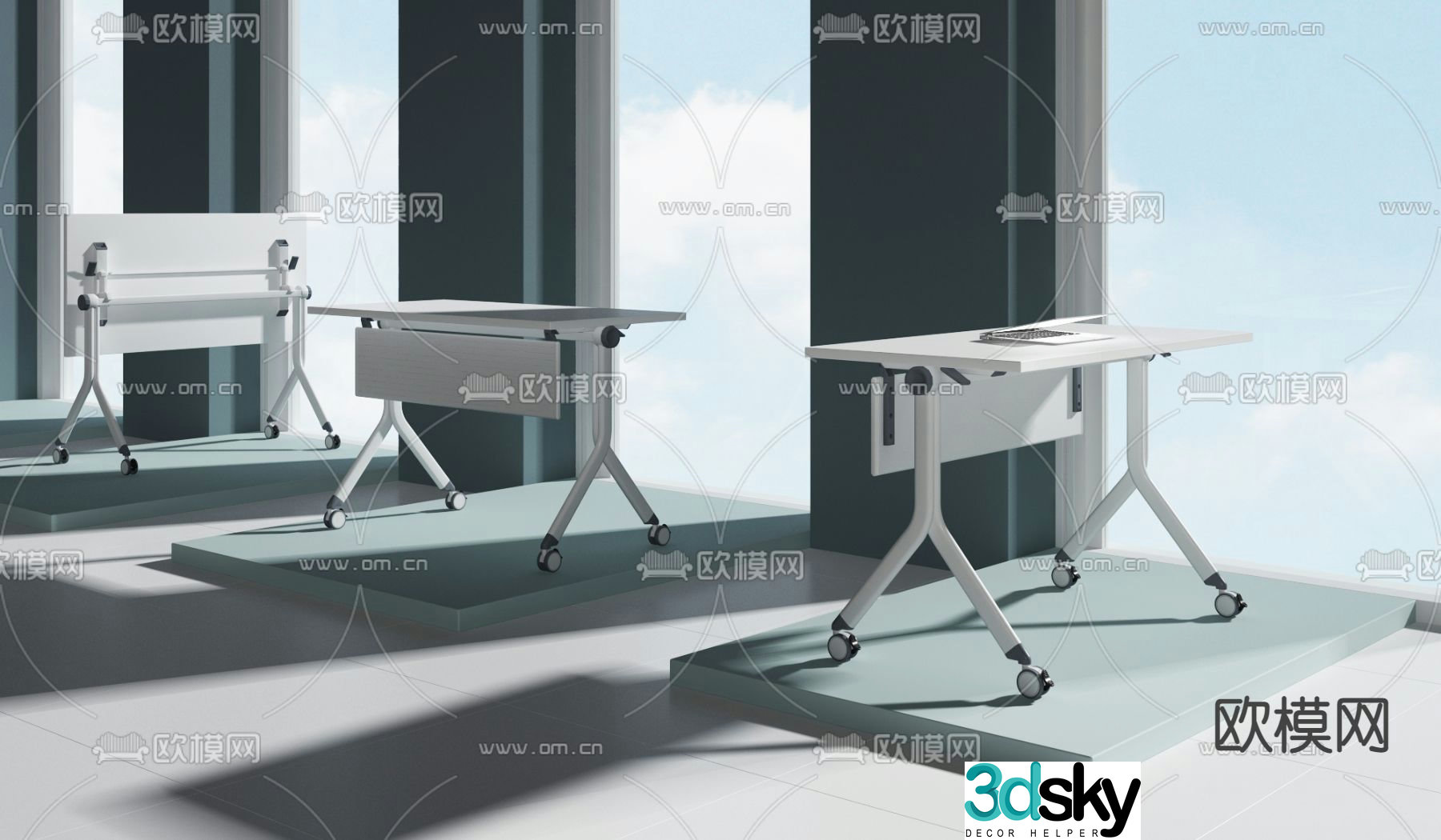 Modern training table class desk 3d model