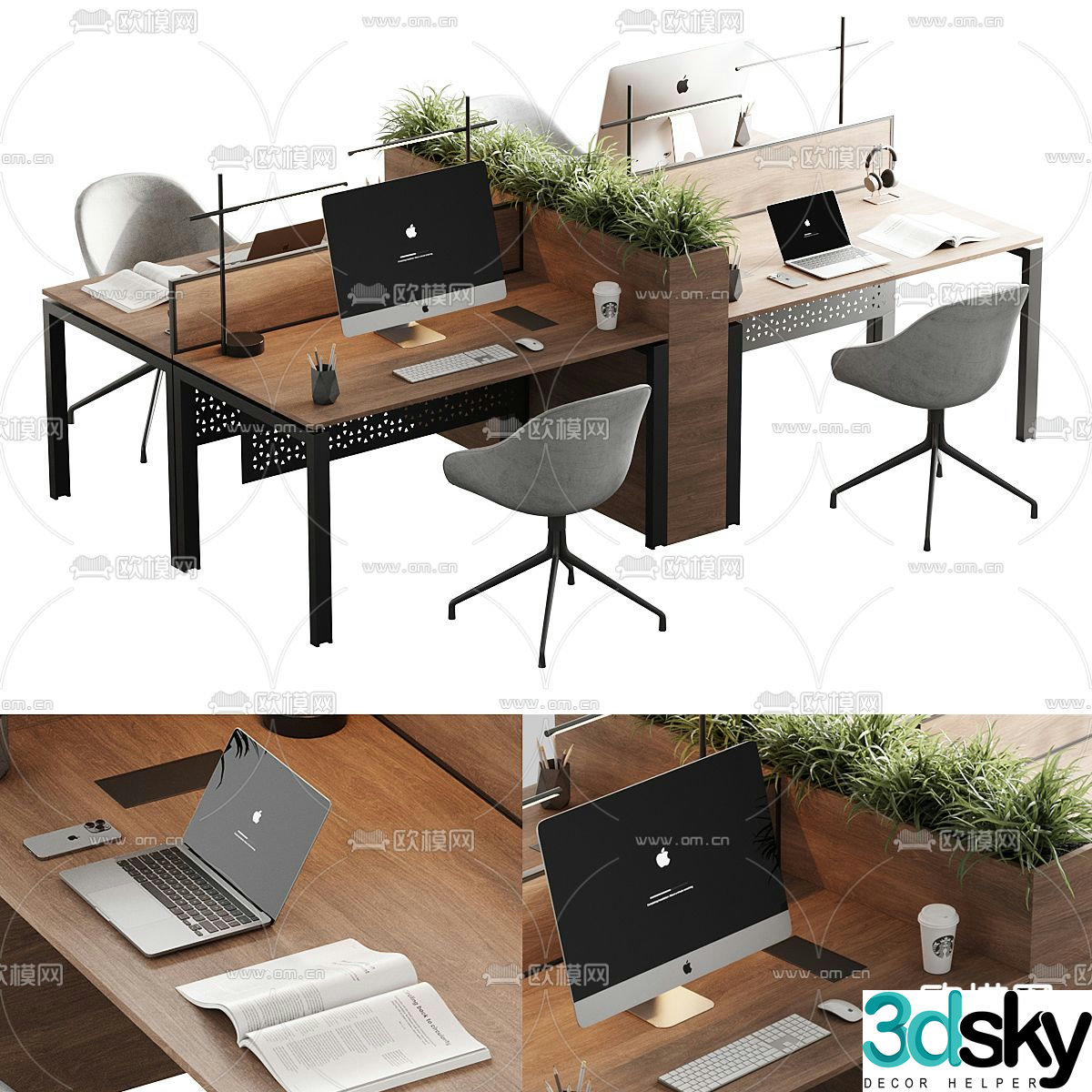 Office desk and chair station 3D model