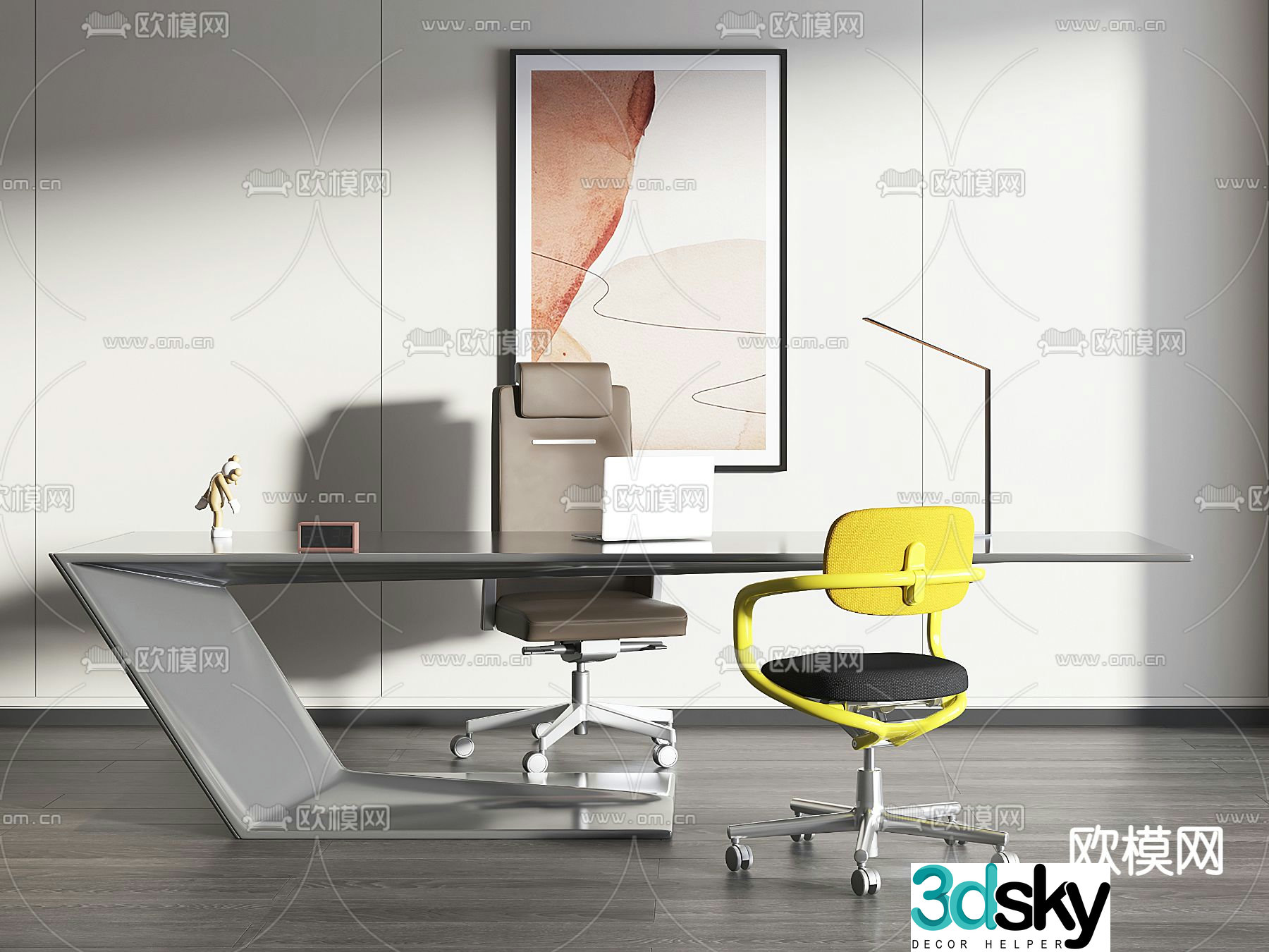 Office desk and chair desk table 3d model