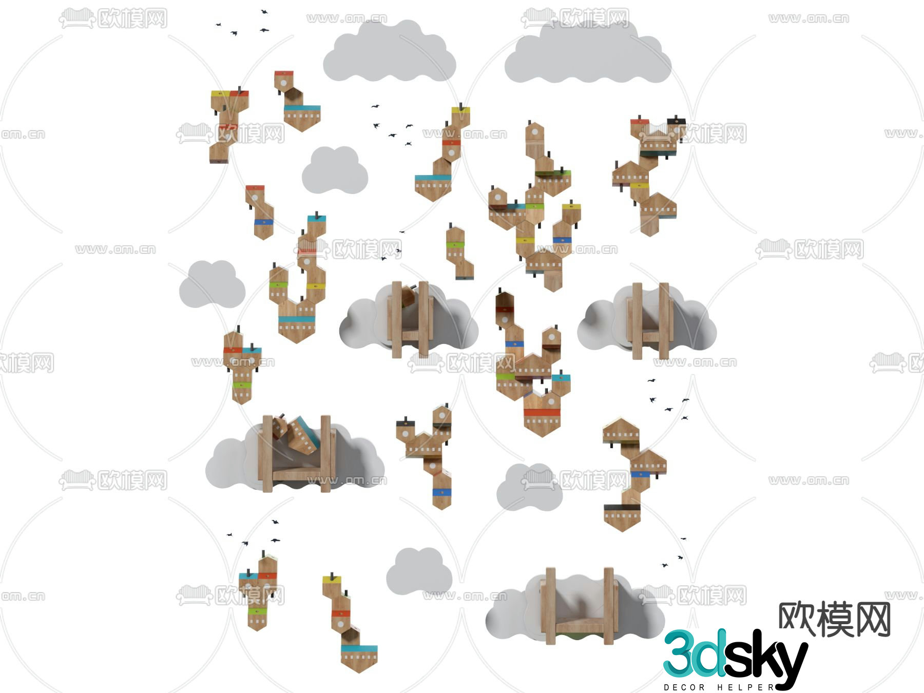 Cartoon cloud pendant pendant wall decoration 3d model
