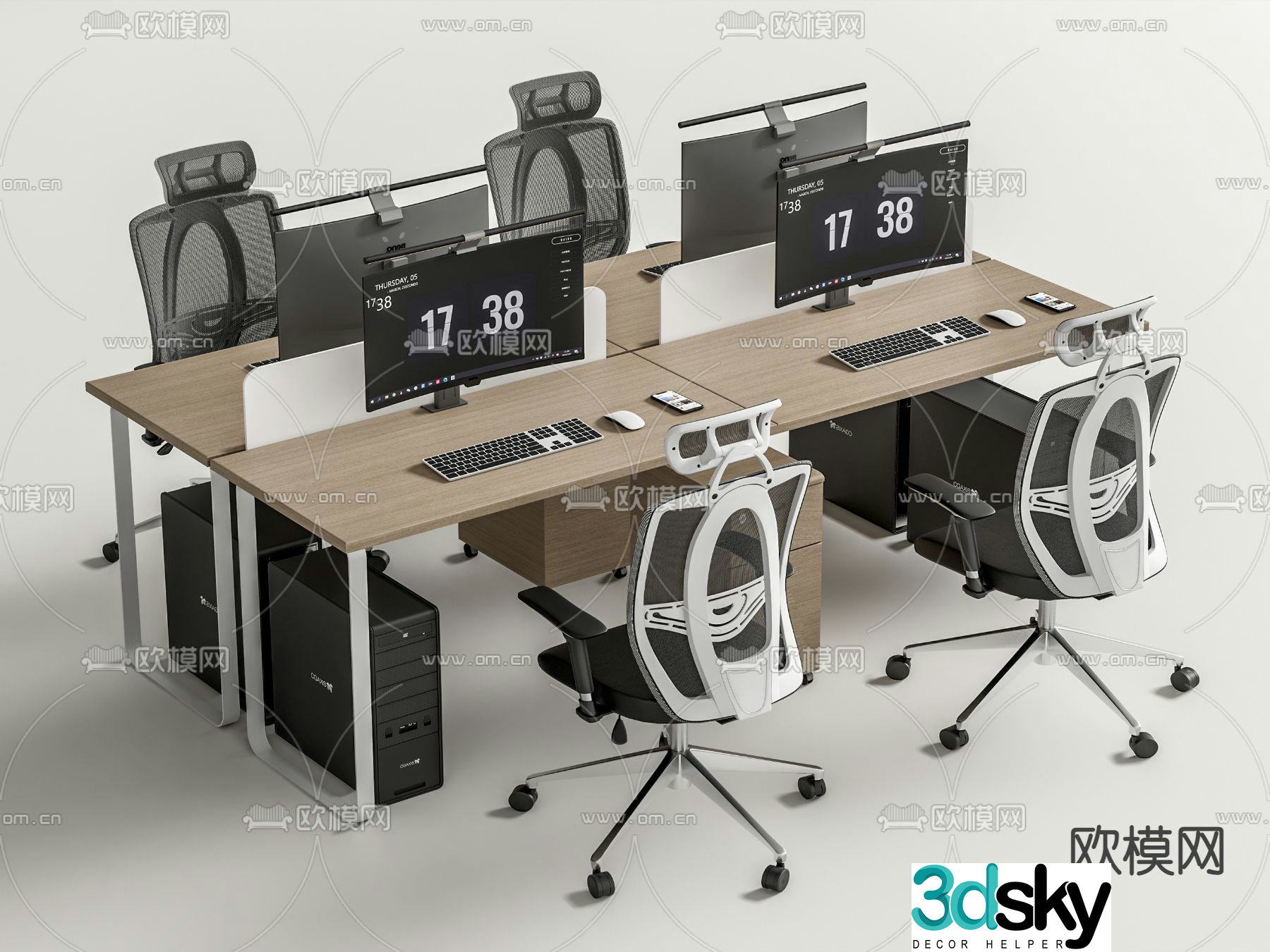 Office desk and chair station 3D model