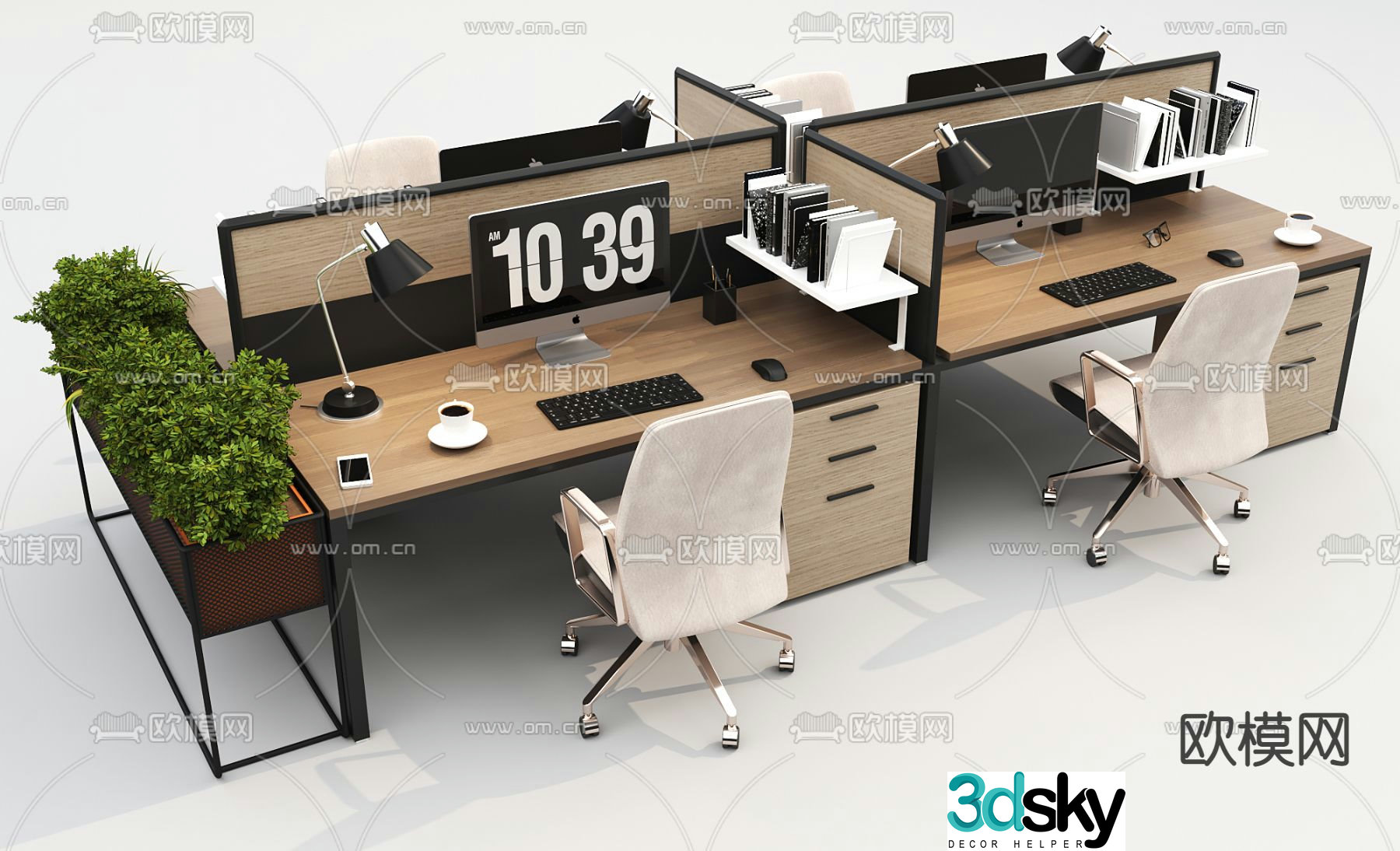 Industrial style workstation card space desk 3D model