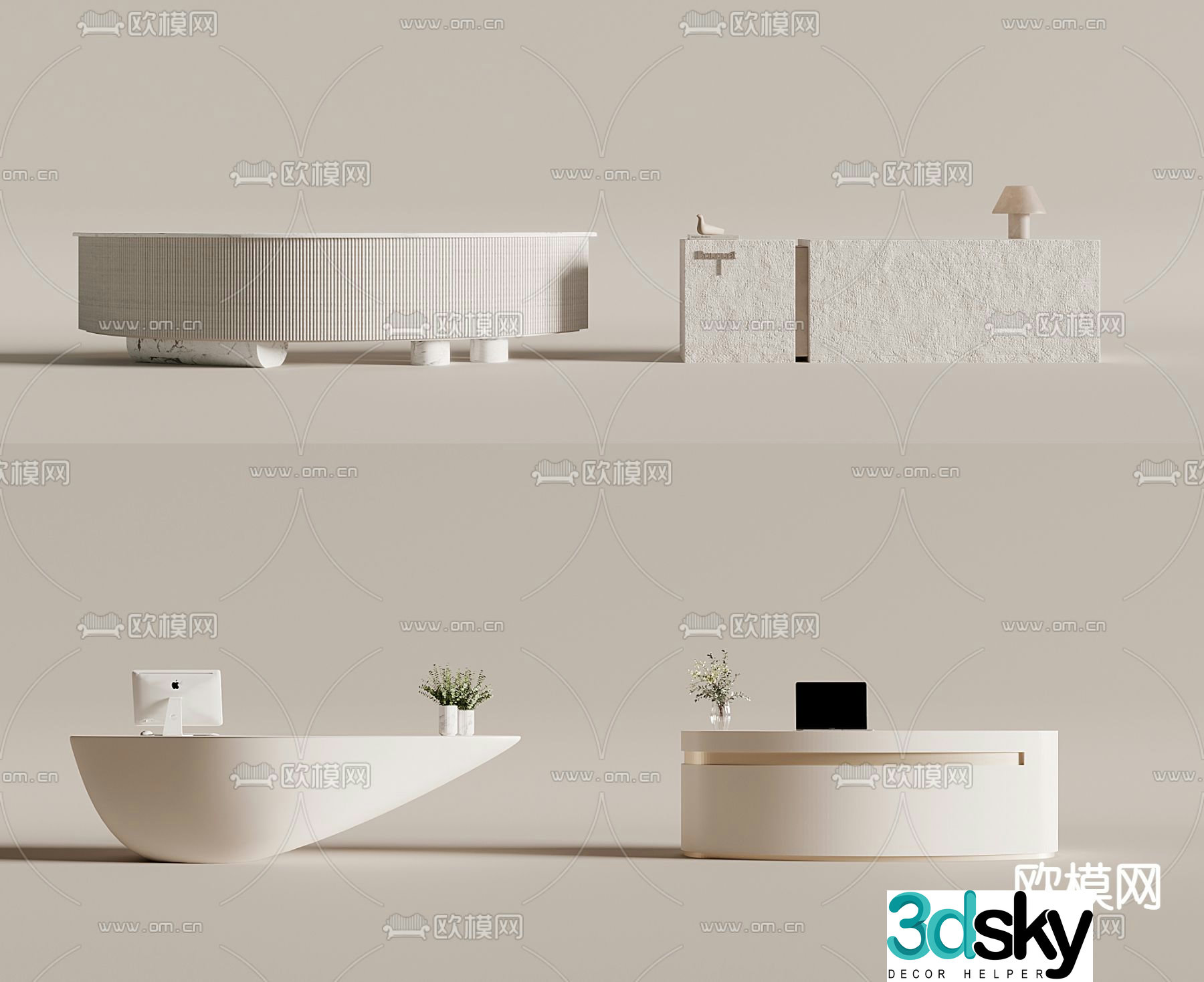 wabi-sabi front desk reception desk service desk 3d model