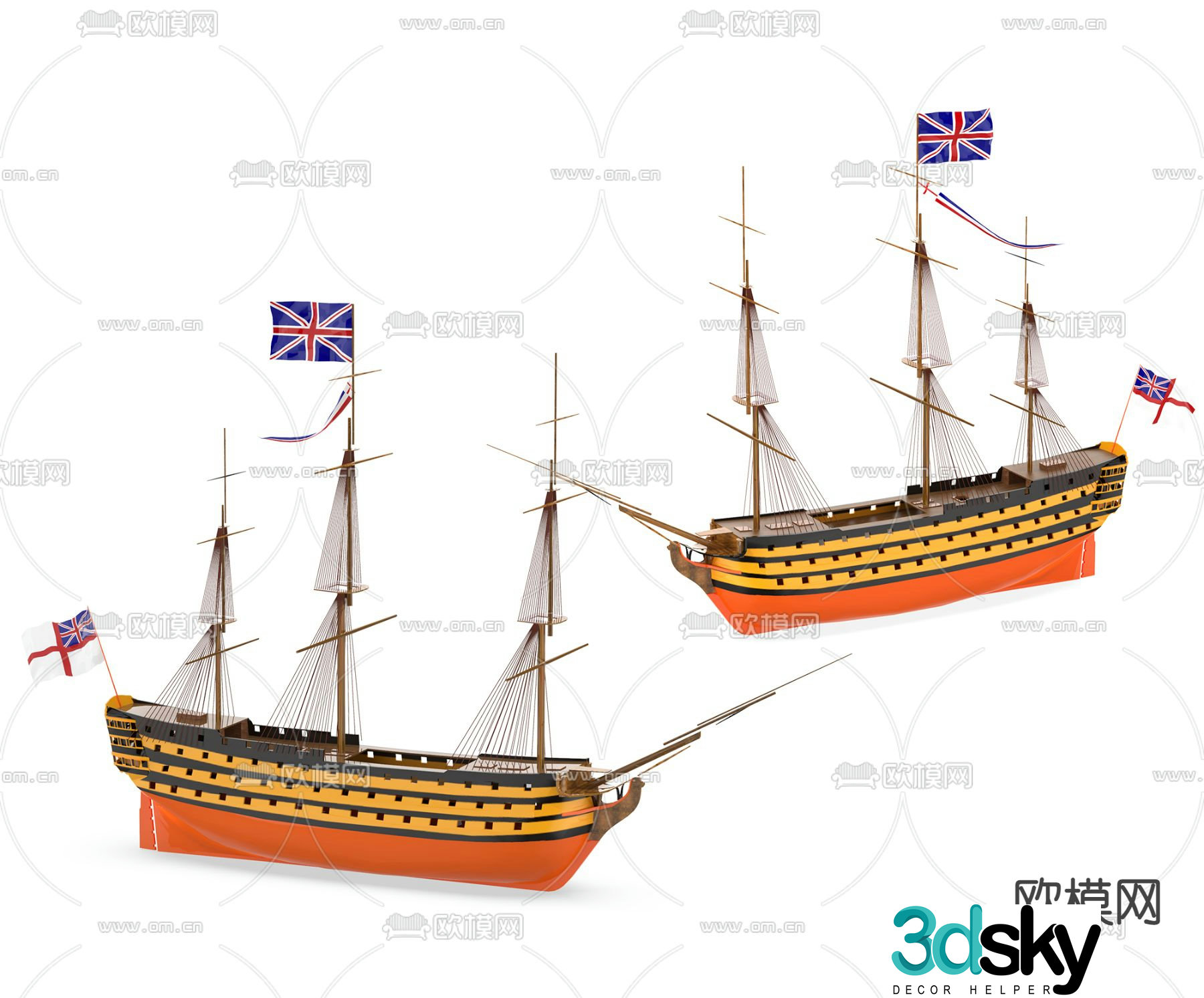 wooden sailing ship 3d model