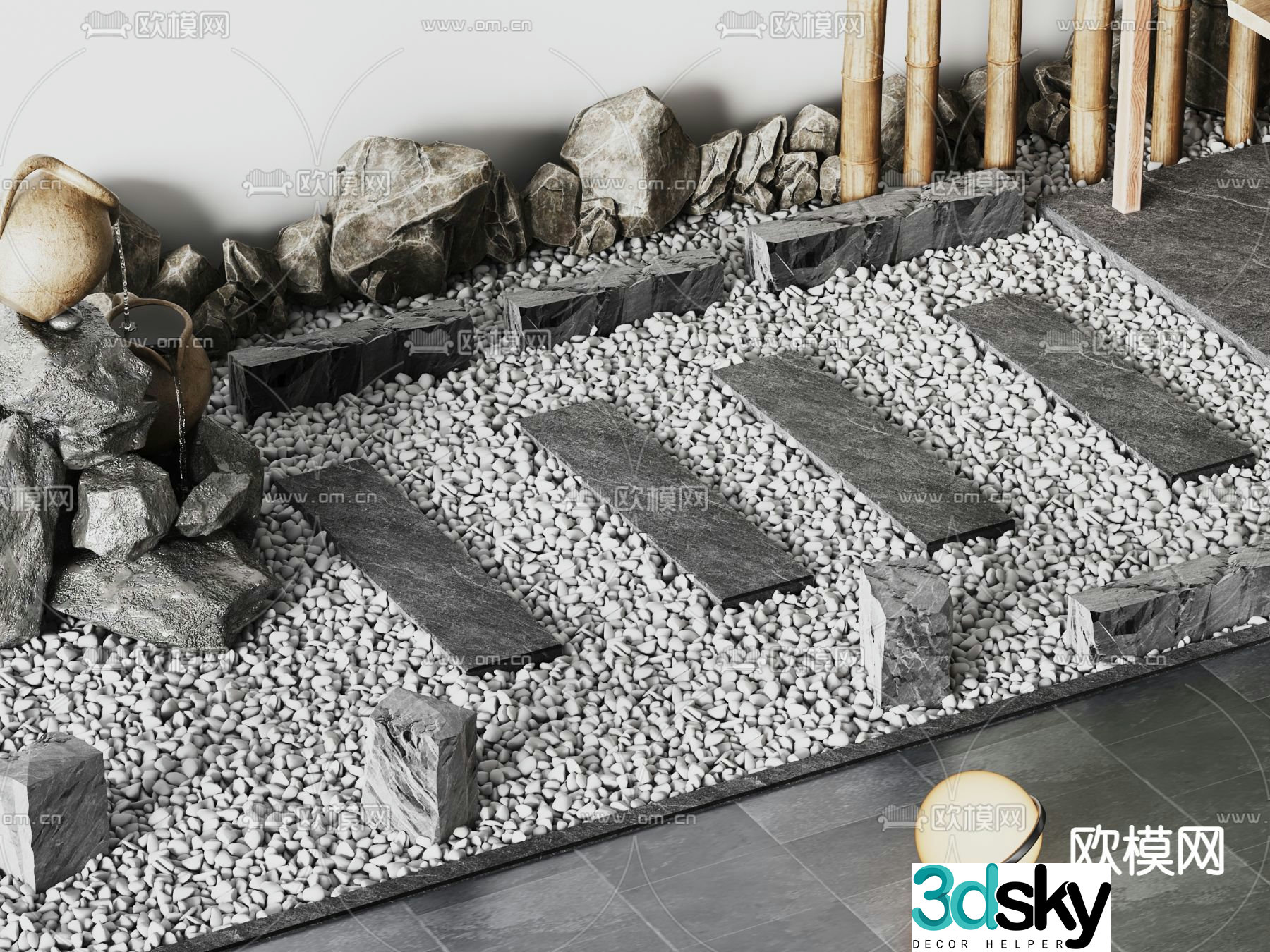 bluestone slab stone steps stone road stone slab steps 3d model