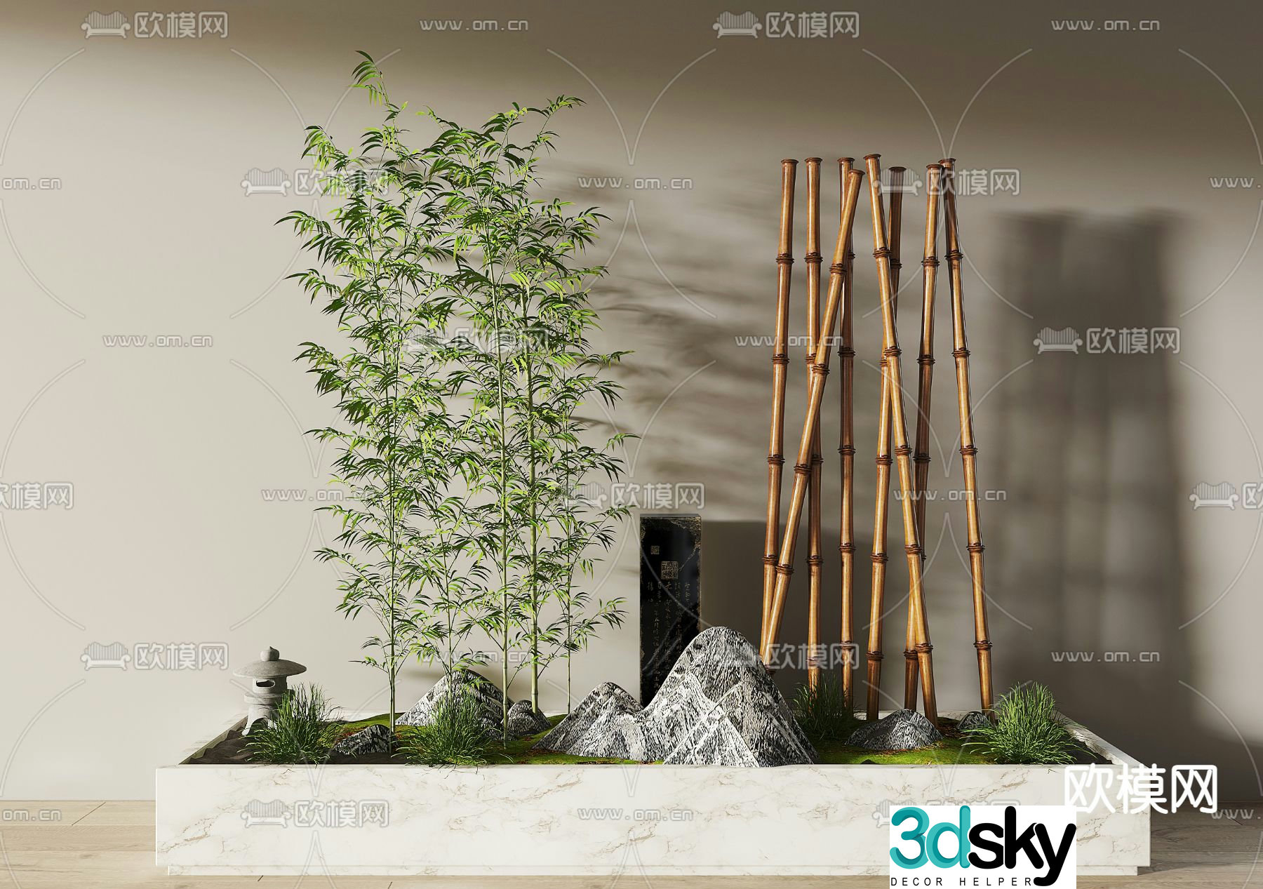 New Chinese style bamboo rockery sketch 3D model