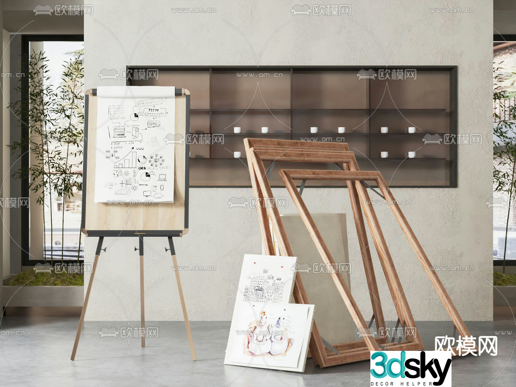 easel picture frame easel 3d model