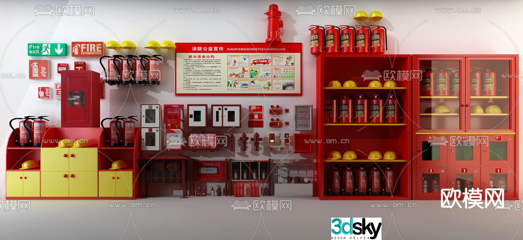 Fire facilities fire hydrants safety lights 3d model