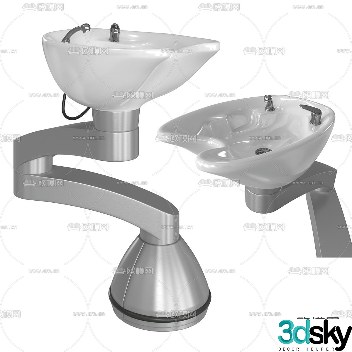 Barber shop basin and shampoo basin 3d model