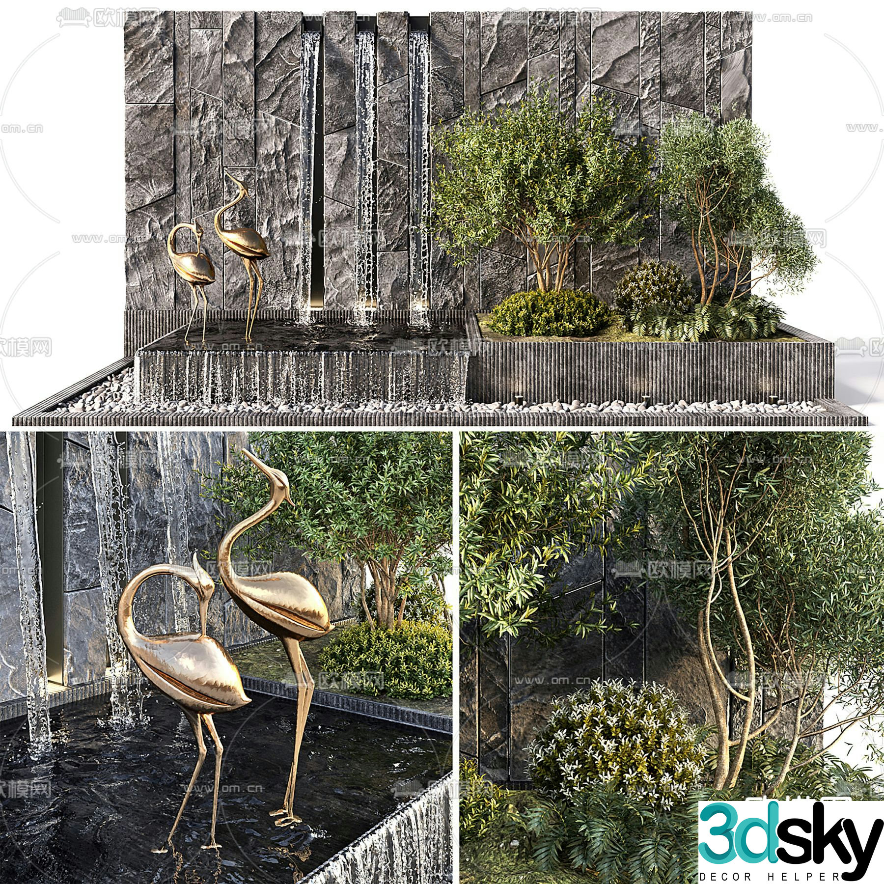 Waterfall flowing water landscape sketch 3d model