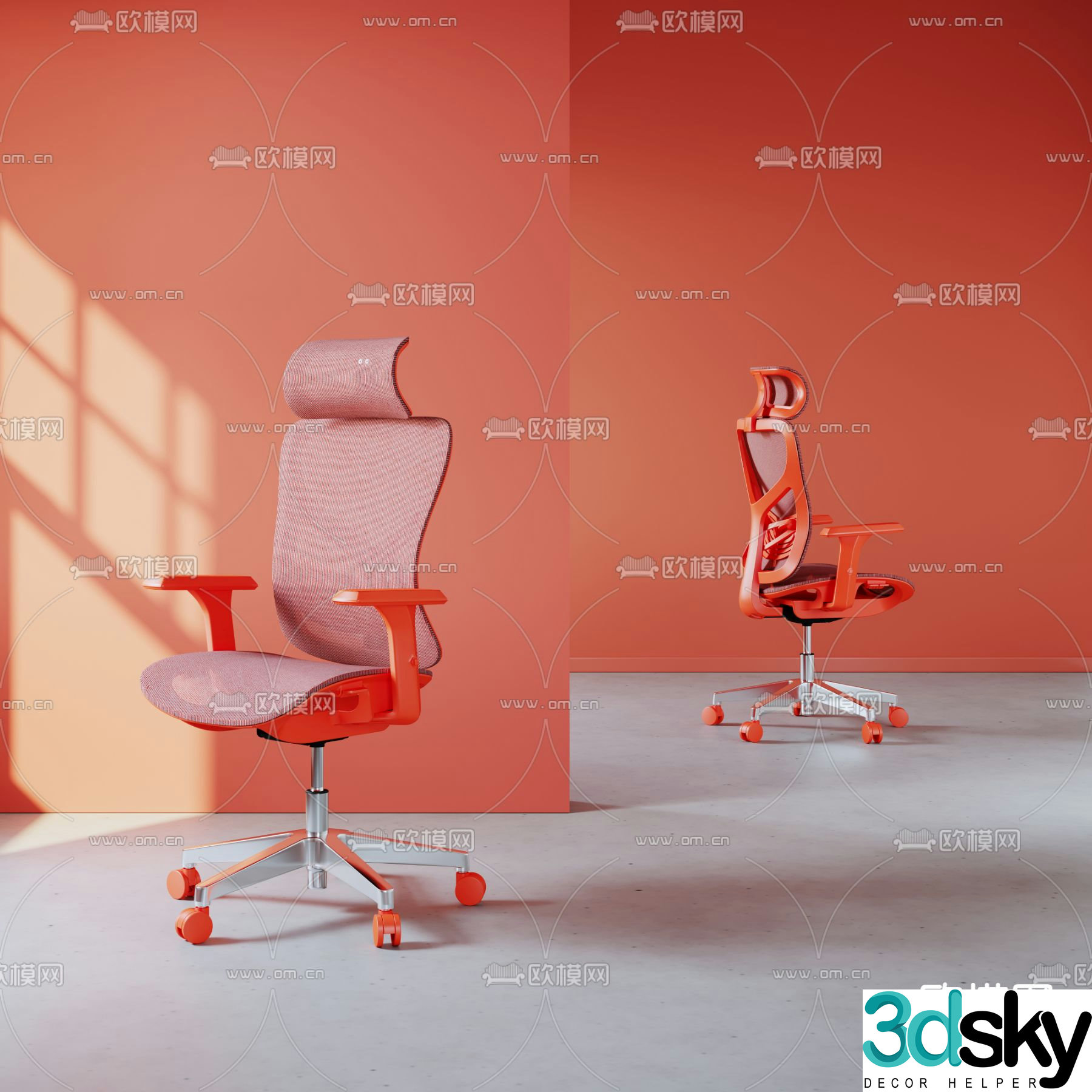 Red office chair gaming chair 3d model