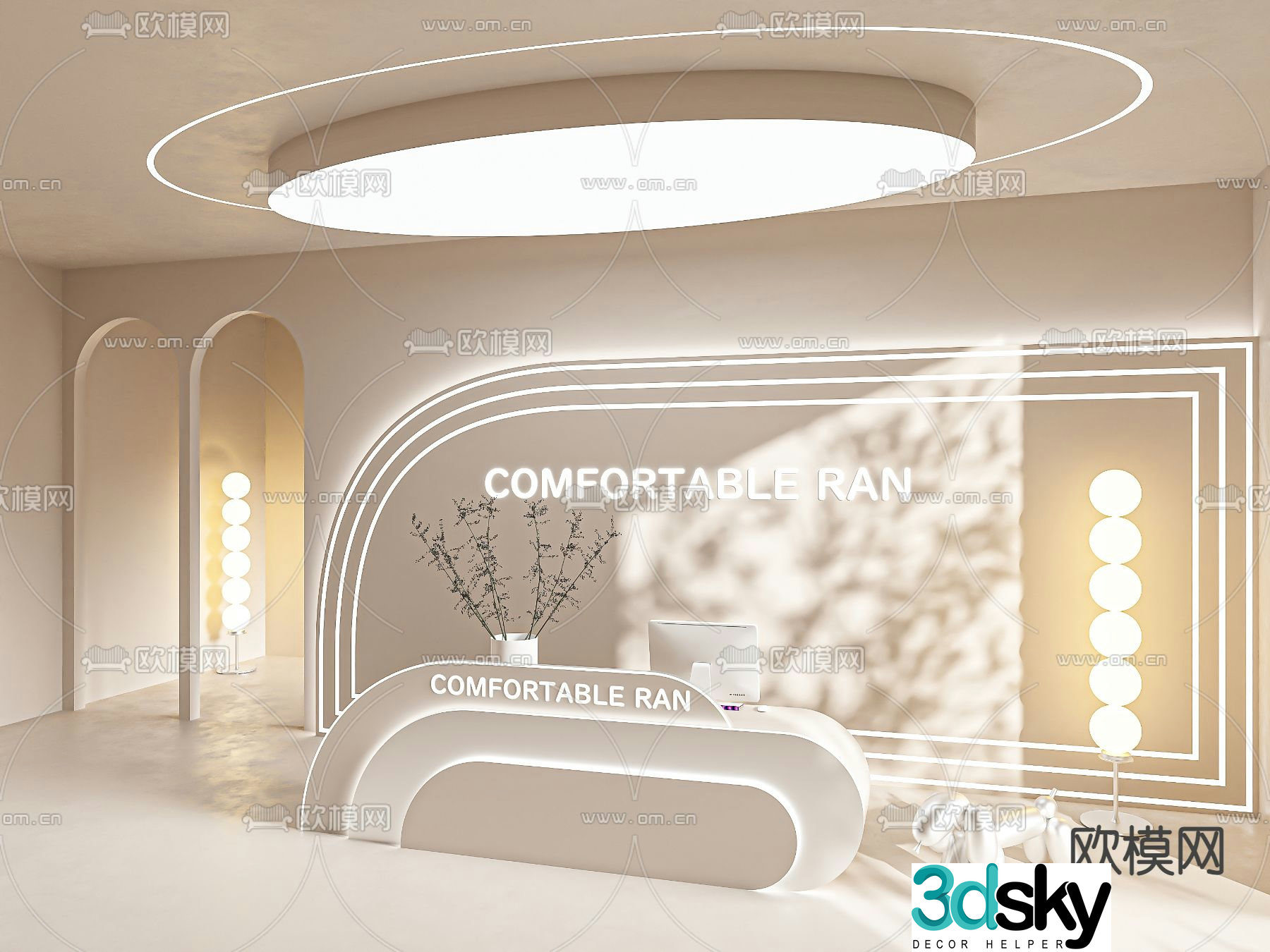 Cream style front desk cashier reception desk 3d model