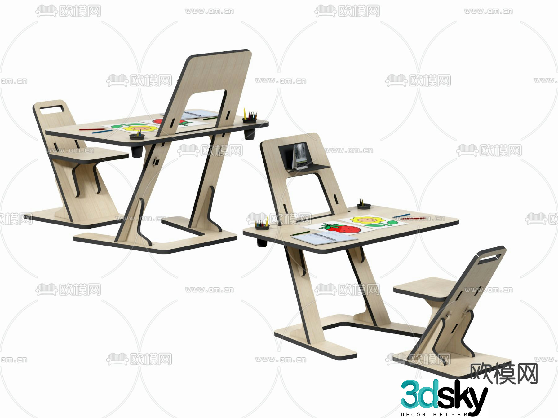 Children’s table and chair easel 3d model