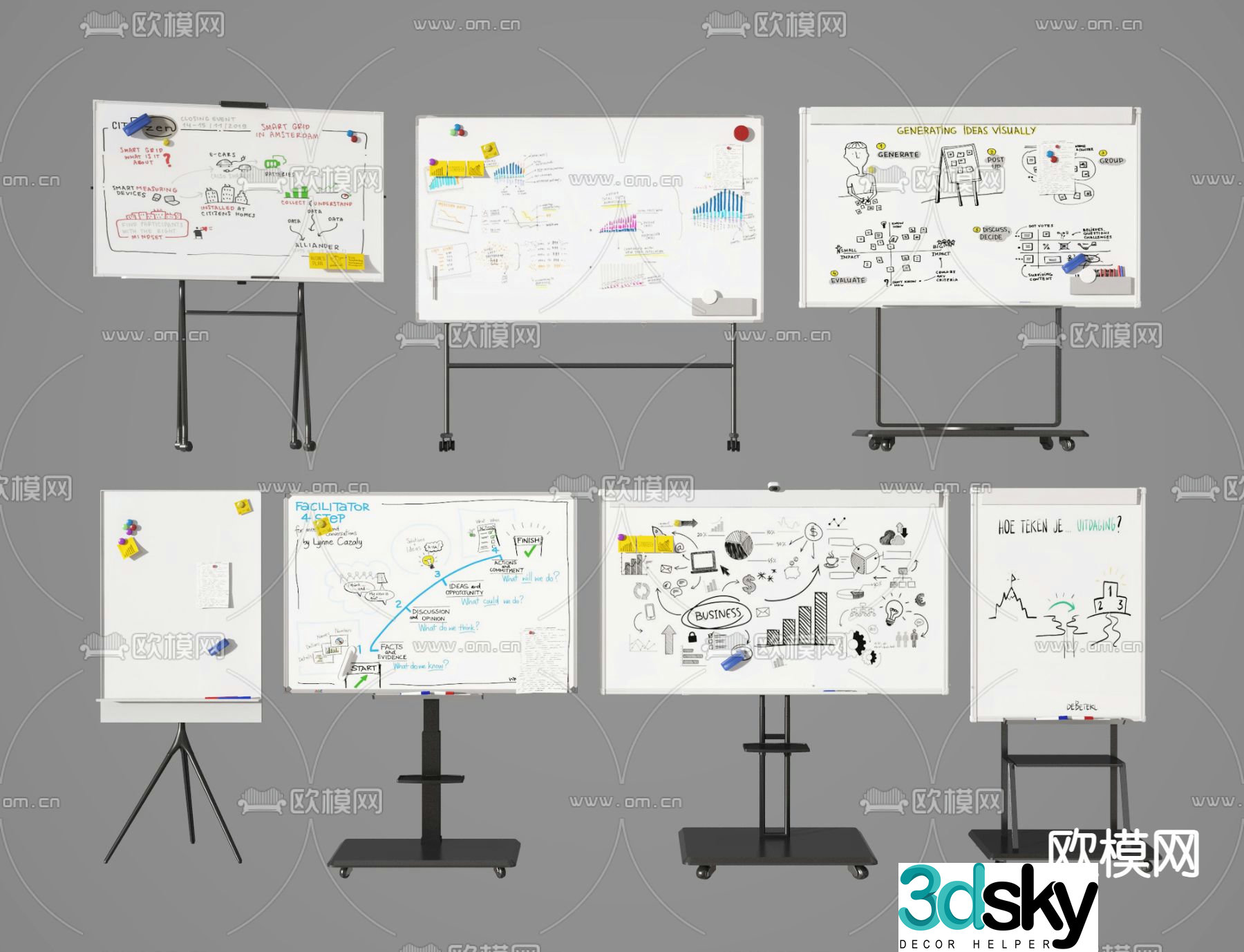 Mobile drawing board whiteboard writing pad 3d model