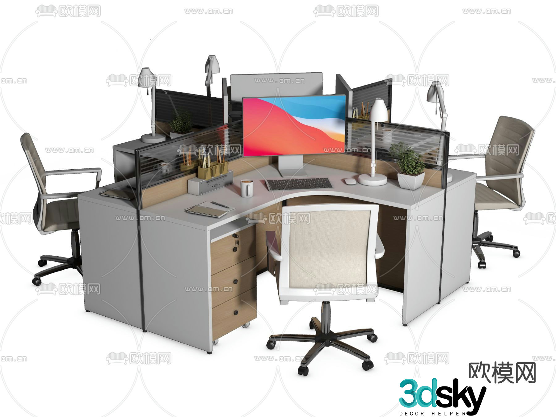 Office desk and chair station 3D model